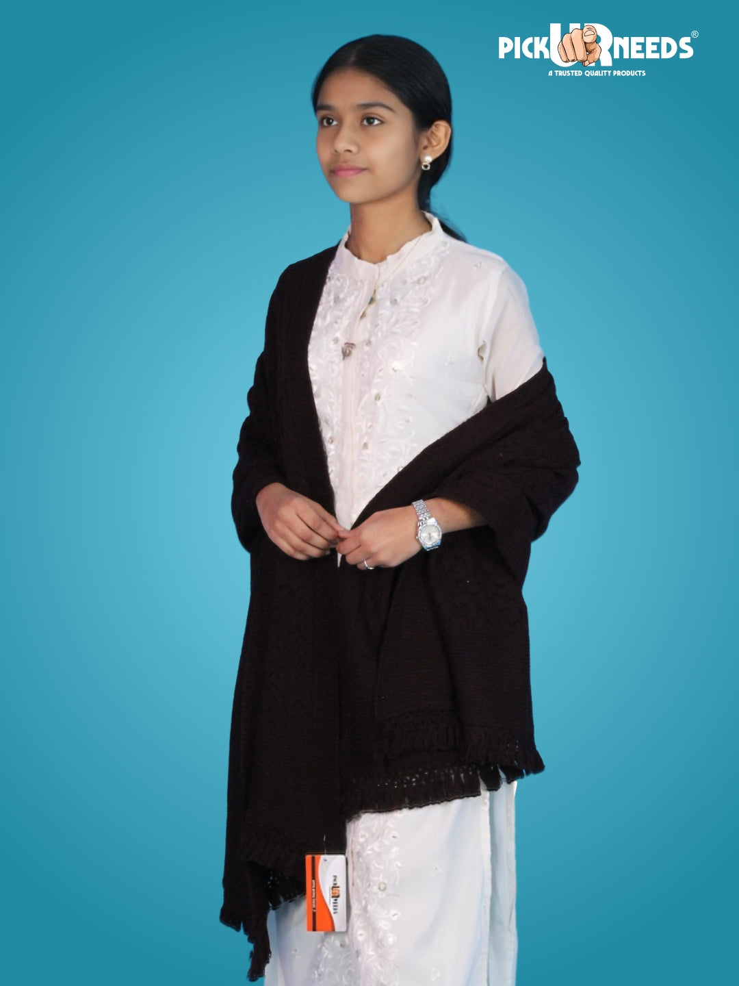 Pick Ur Needs Women’s Premium Knitted Winter Soft Shawl Woolen Warm Stole with Elegant Lace Pattern & Tassels For Girls