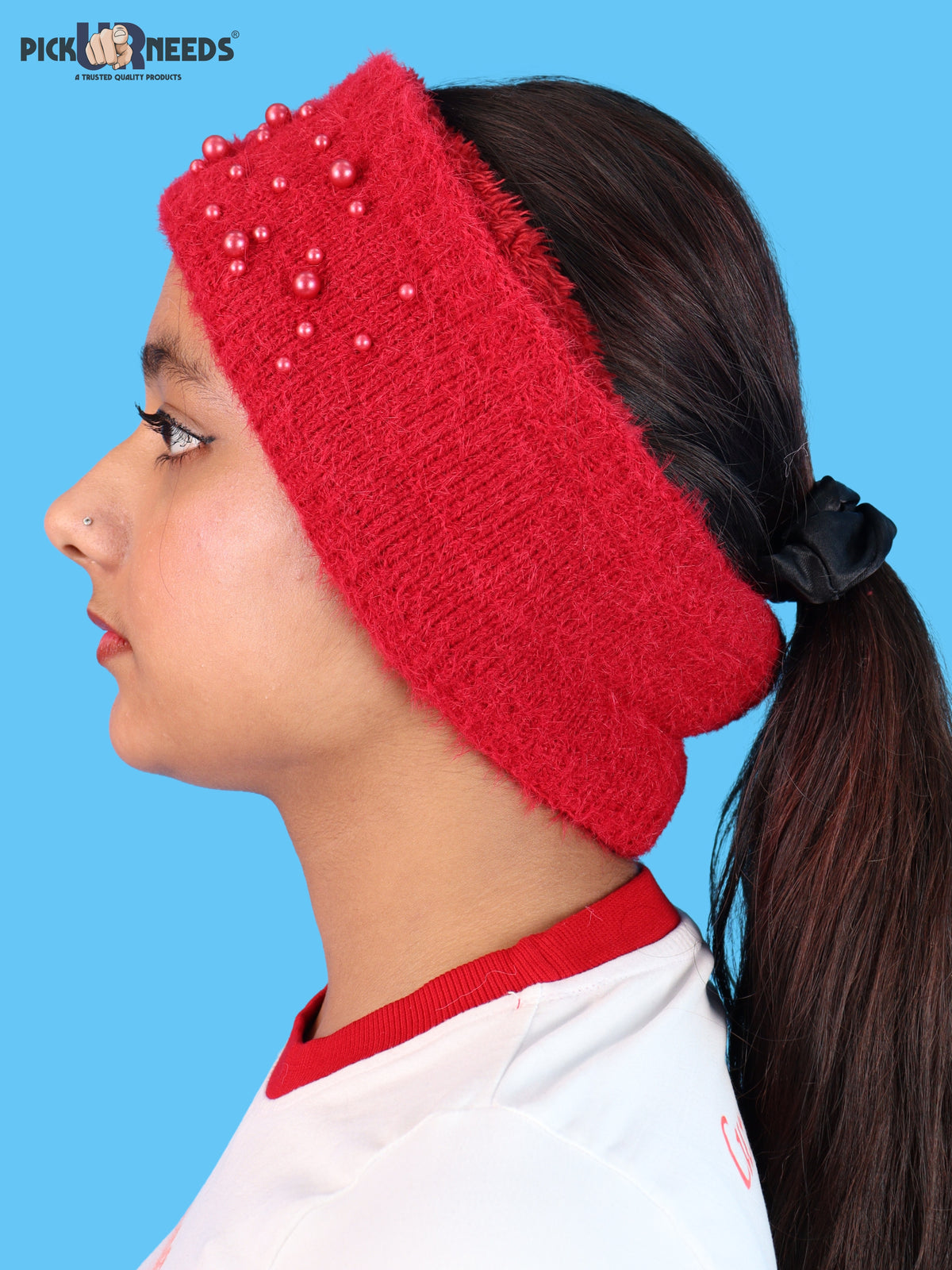 Pick Ur Needs Womens & Girls Soft Woolen Headband with Elegant Pearl Design Warm Stretchable Winter Ear Warmer Kanpatti.