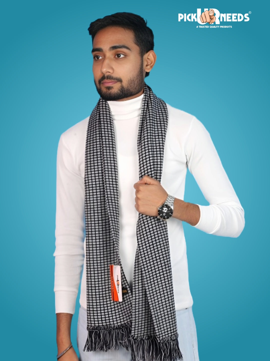 Pick Ur Needs Premium Winter Muffler Soft Warm Woolen for Men Scarf with Stylish Check Pattern Long & Comfortable Cold Weather Neck Wrap