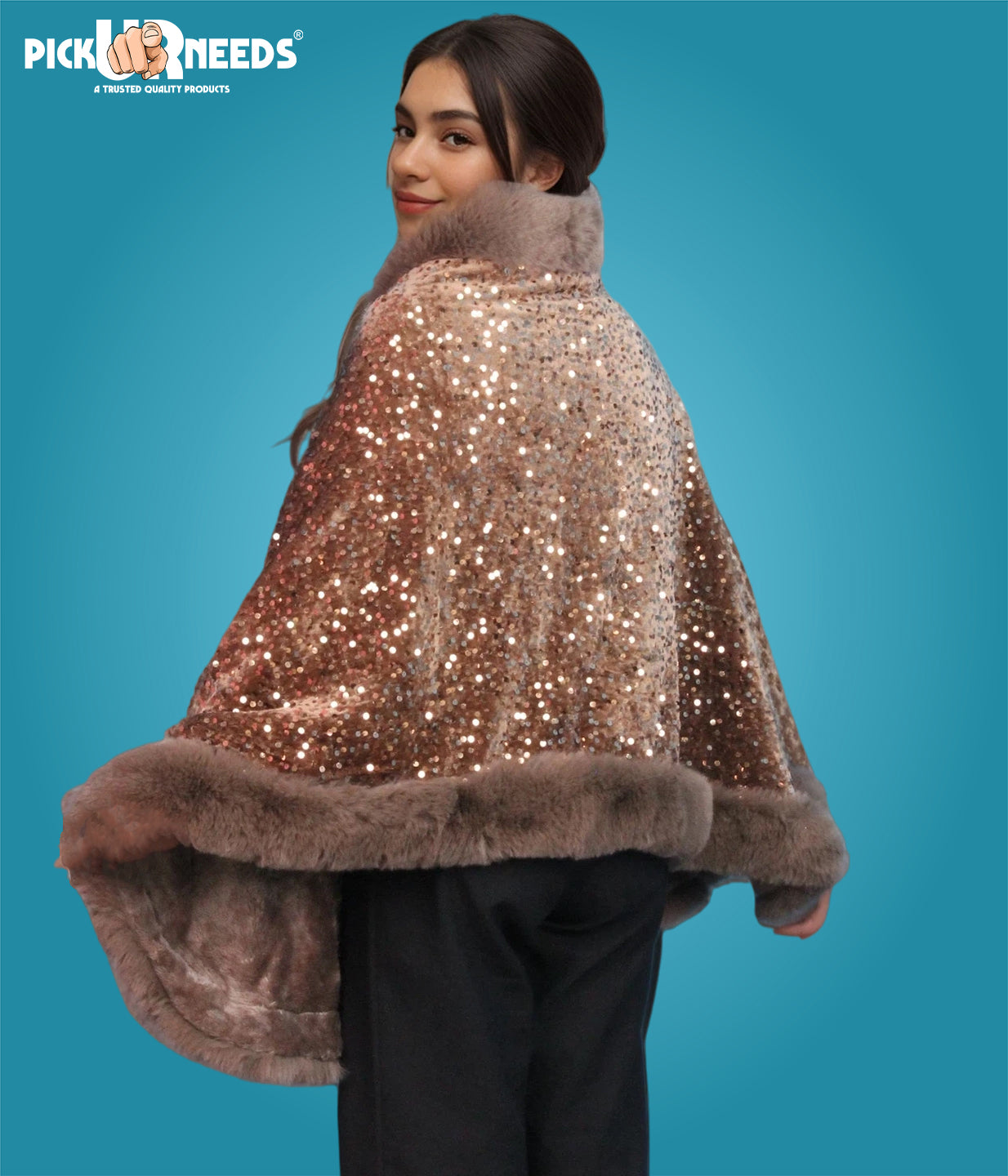 Visit the Pick Ur Needs Store Pick Ur Needs Luxury Sequin Faux Fur Shawl for Women Poncho & Winter Shrug Soft Warm Designer Wrap for Evening Parties