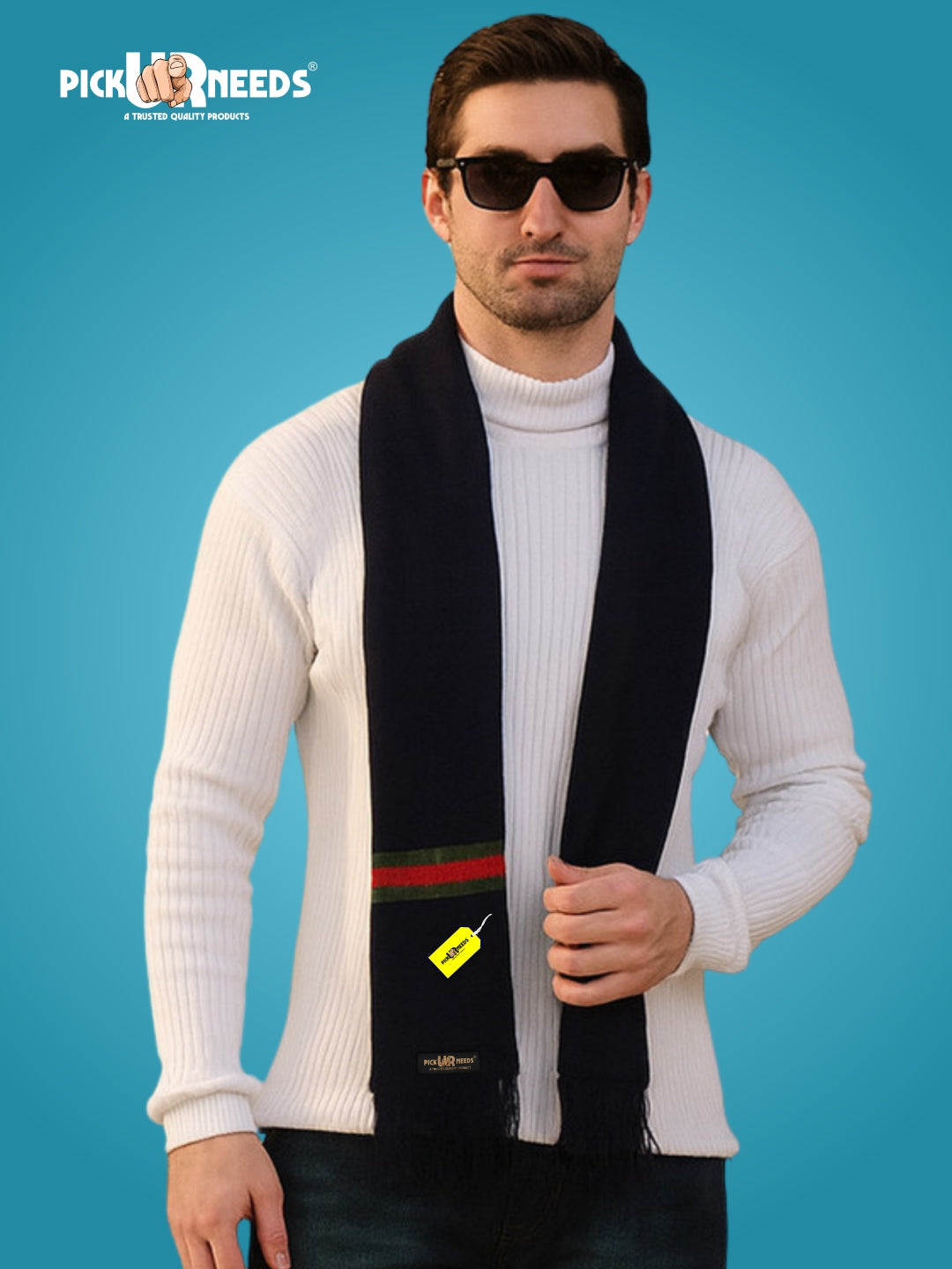 Pick Ur Needs Premium Woolen Muffler for Men Soft Warm Winter Scarf Stylish Striped Design Long & Comfortable Neck Wrap