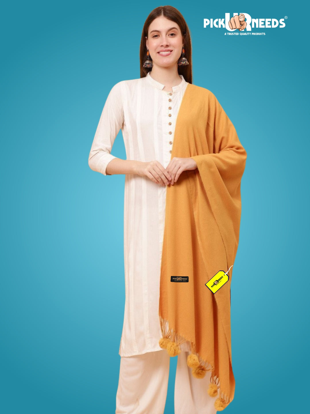 Pick Ur Needs Premium Women’s Wool Blend Scarf Soft Woolen Shawl Winter Stole with Tassels & Pom Poms