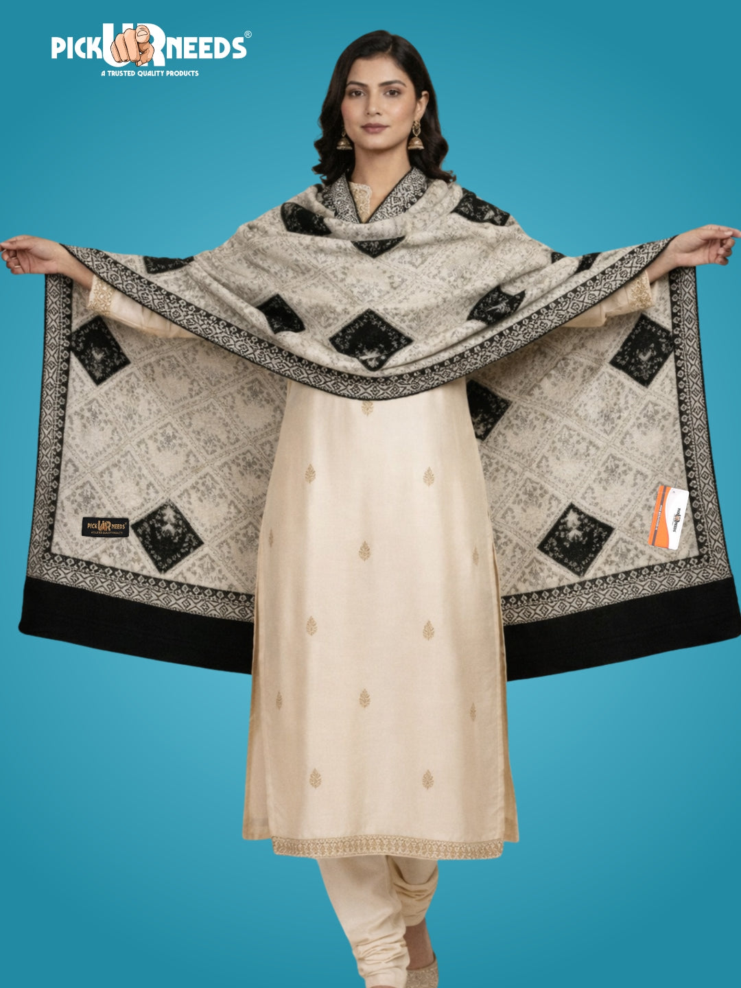 Pick Ur Needs Woolen Shawl for Women Warm Winter Wool Fabric Shawls with Traditional Prints Soft & Elegant Ethnic Stole