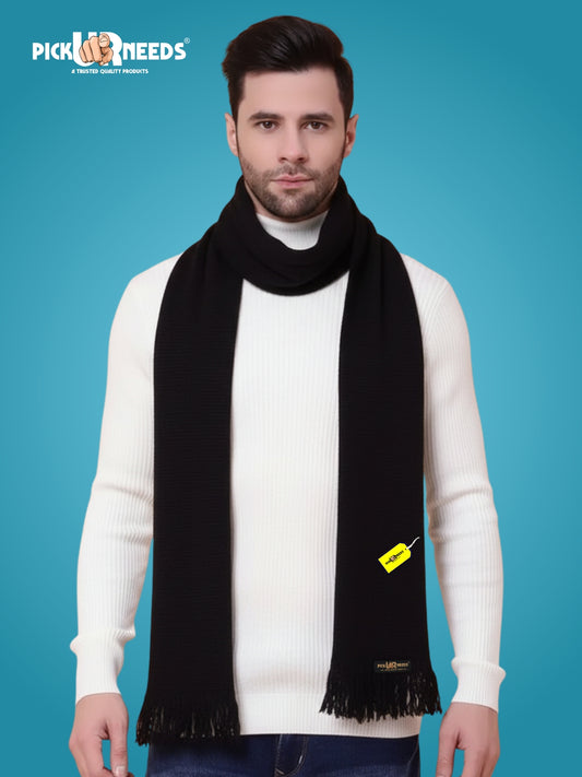 Pick Ur Needs Premium Soft Knitted Winter Muffler for Men Elegant Wool Blend Scarf with Tassel Fringe Stylish Warm Winter Wear for Casual & Formal Outfits