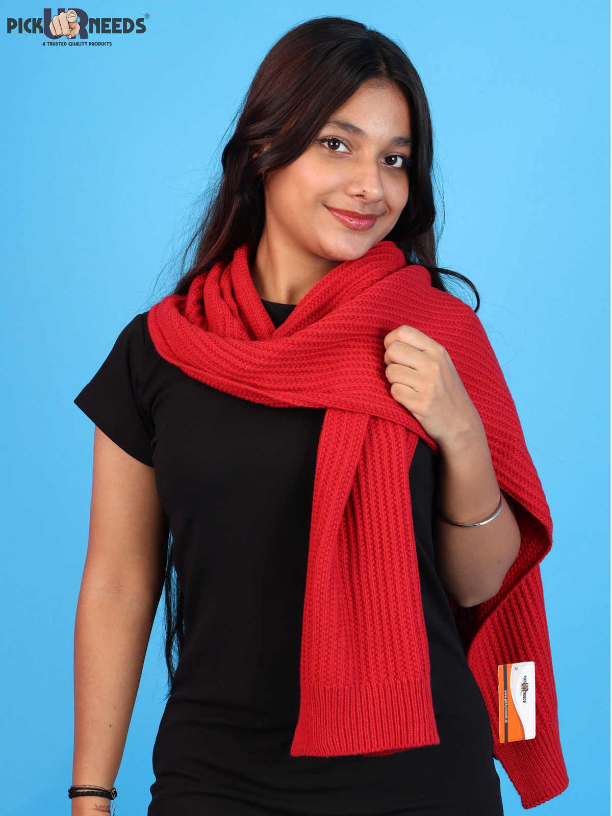 Pick Ur Needs Womens Stylish Knitted Muffler Scarf, Long Ribbed Knit Winter Neck Wrap, Soft Textured Cozy Scarf for Girls