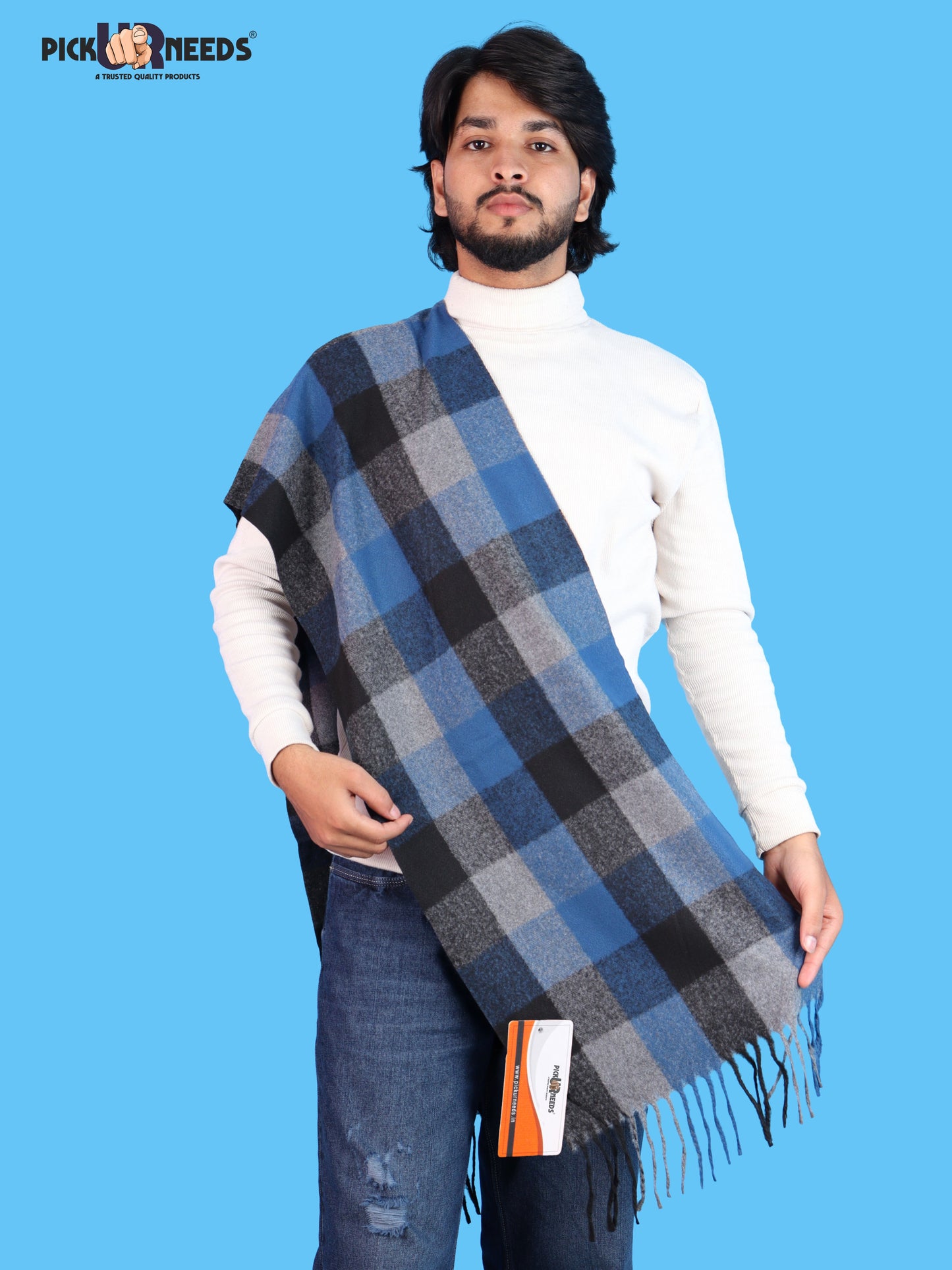 Pick Ur Needs Men’s Winter Muffler Shawl Soft Warm Checkered Scarf with Fringes  Stylish Neck Wrap for Men & Boys  Winter Wear Accessory