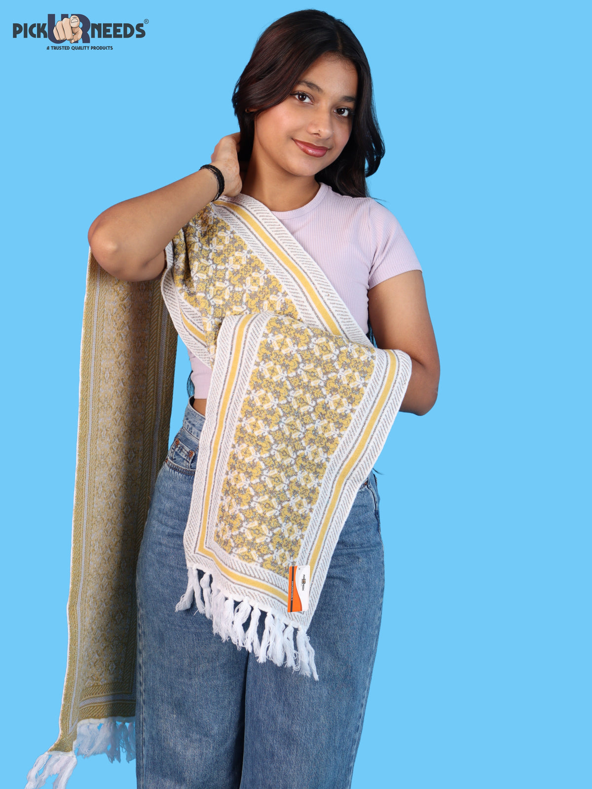 Pick Ur Needs Womens & Girls Super Soft Knitted Woolen Muffler Warm Winter Neck Scarf with Elegant Printed Design & Tassels