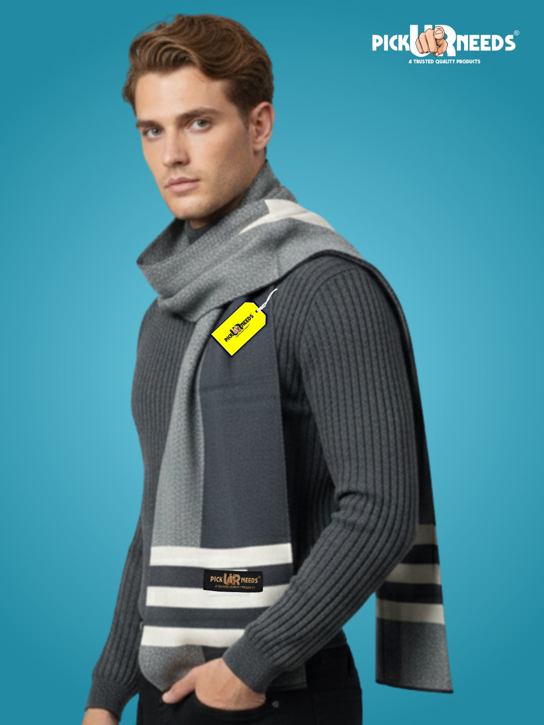 Pick Ur Needs Men’s Premium Winter Wool Muffler – Soft & Warm Knitted Scarf for Casual, Office & Travel Stylish Stripe Design
