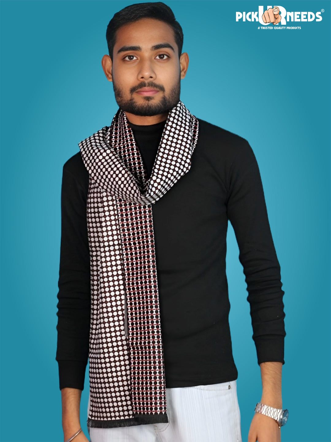 Pick Ur Needs Wool Blend Muffler for Men Soft Winter Scarf with Elegant Checks All-Day Comfort