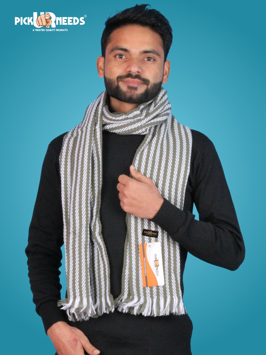 Pick Ur Needs Premium Men's Warm And Stylish Woolen Muffler With Multicolour Stripes And Stylish Tussles Ends