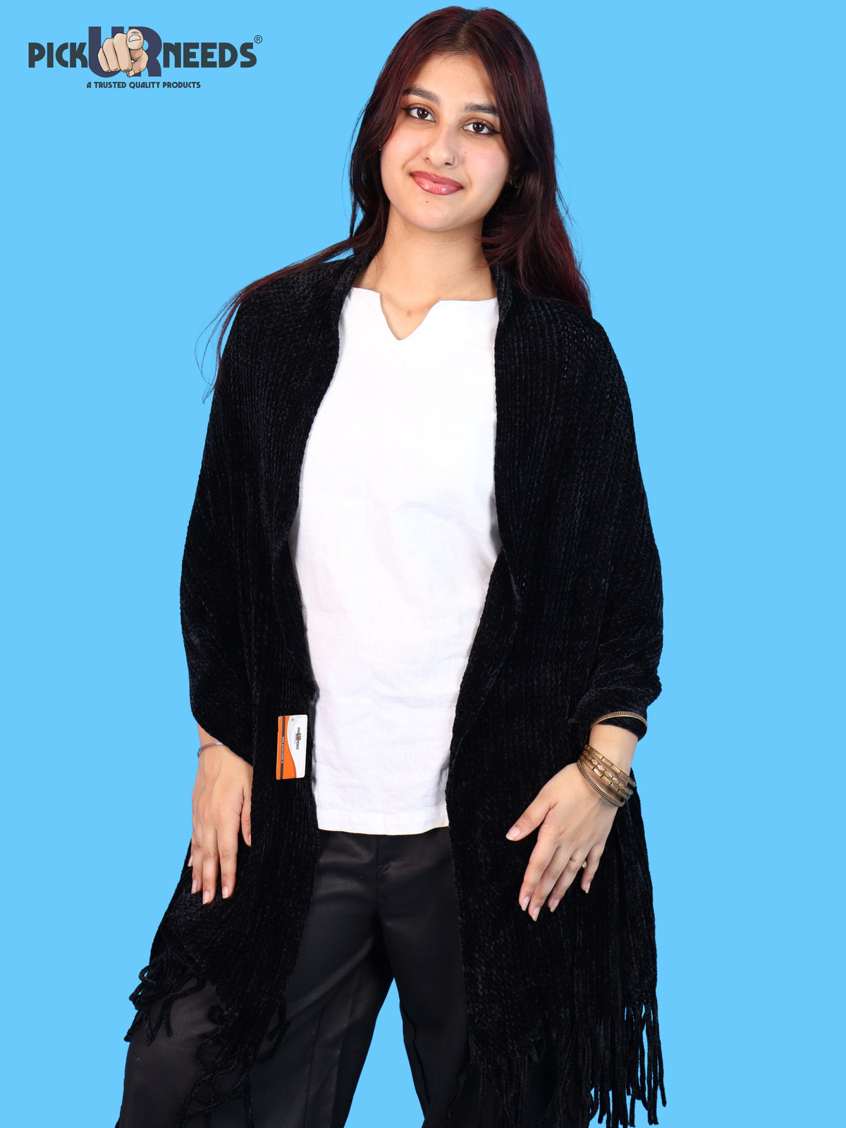 Pick Ur Needs Womens Winter shawl with Soft Plush Texture & Long Fringe Detailing Elegant Wrap for Ladies & Girls Cozy Seasonal Shoulder Cover for Casual, Ethnic & Western Outfits