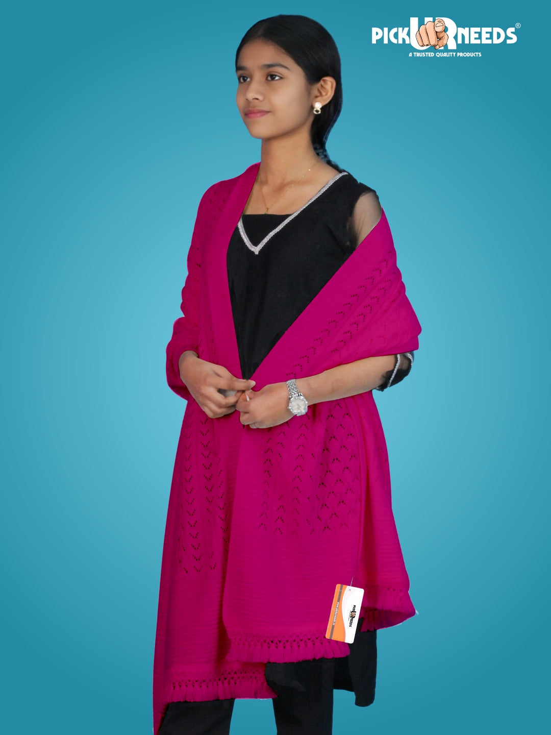 Pick Ur Needs Wool Self Design Women Shawl