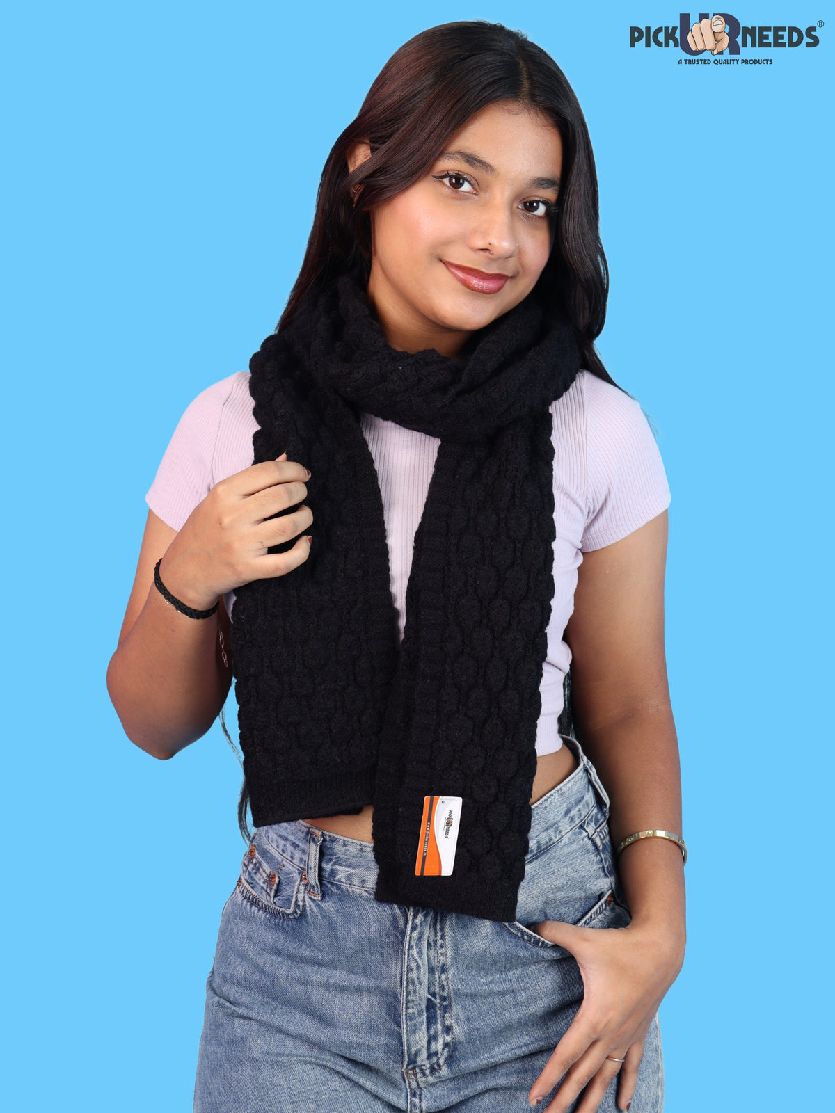 Pick Ur Needs Women and Girls Knitted Winter Muffler, Textured Woollen Scarf with Elegant Woven Pattern, Soft Warm Lightweight Neck Wrap