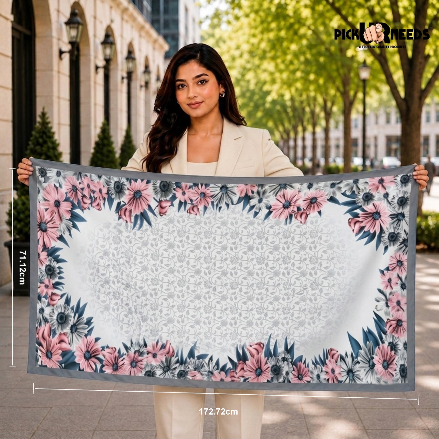 Pick Ur Needs Premium Summer Satin Silk Floral Printed Scarf for Womens & Girls Neck, Head, Shoulder Wrap Stole