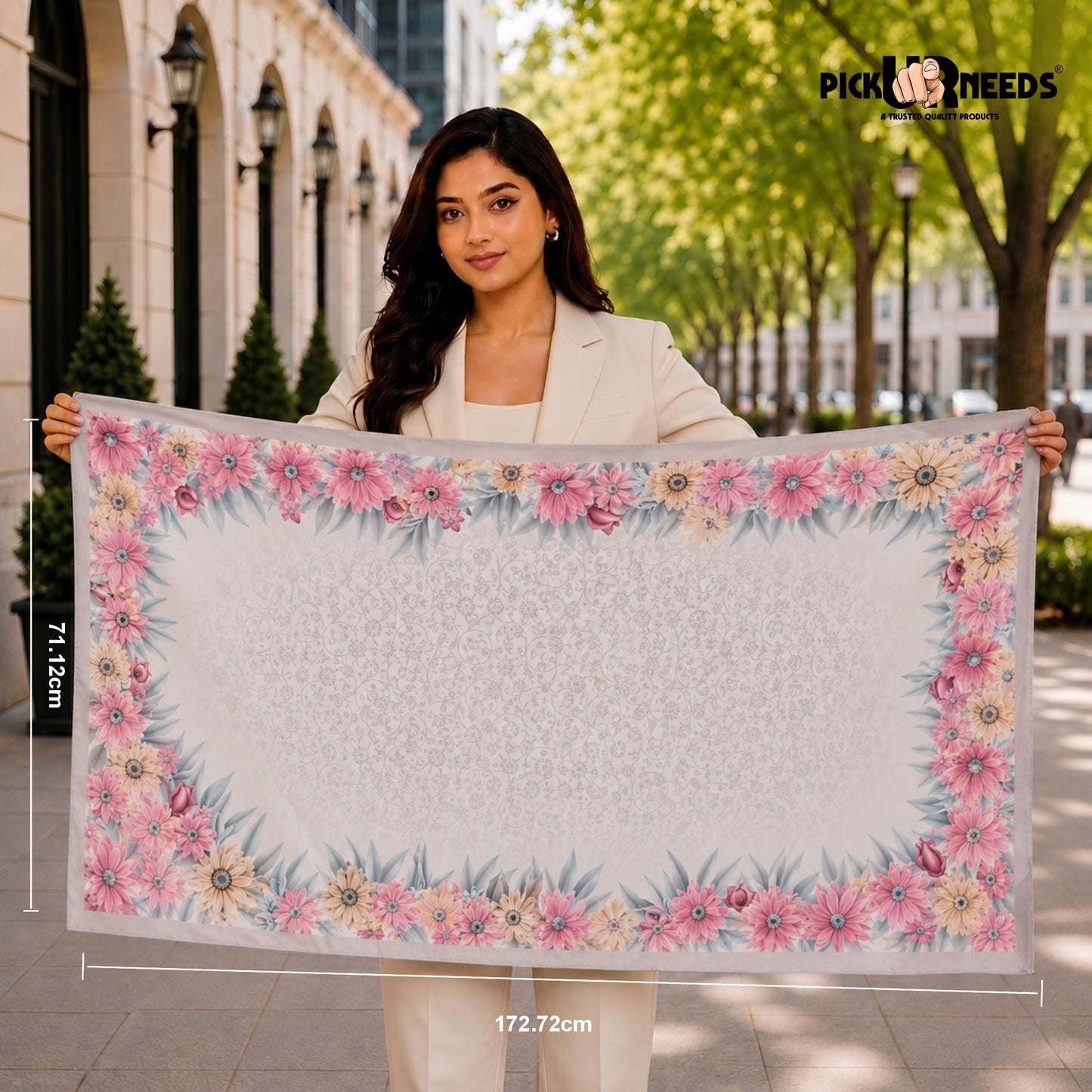 Pick Ur Needs Premium Summer Satin Silk Floral Printed Scarf for Womens & Girls Neck, Head, Shoulder Wrap Stole