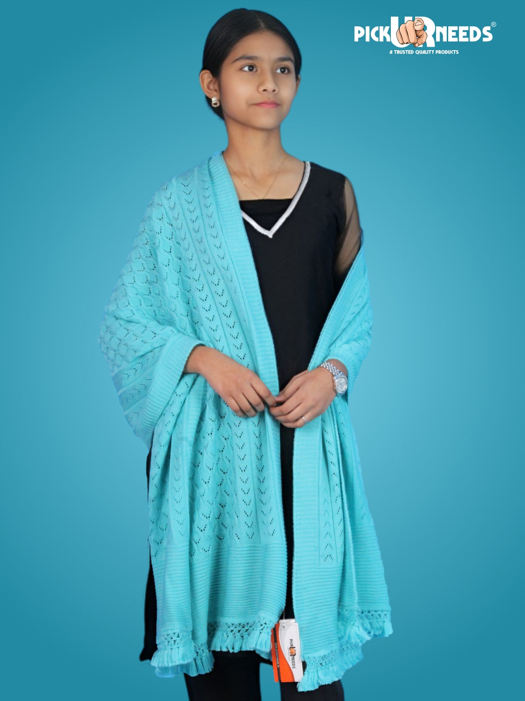 Pick Ur Needs Women’s Premium Knitted Winter Soft Shawl Woolen Warm Stole with Elegant Lace Pattern & Tassels For Girls