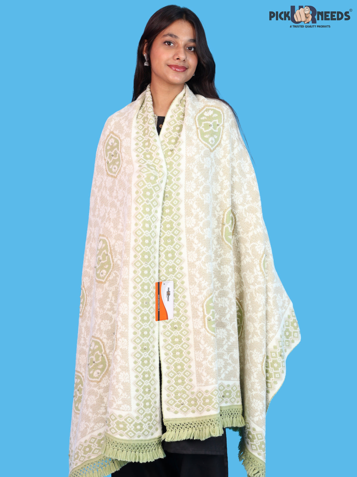 Pick Ur Needs Printed Women’s Woolen Shawl with Elegant Floral Pattern & Fur Border