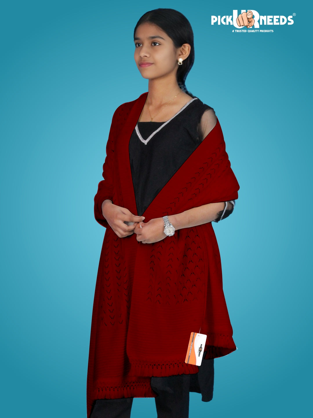Pick Ur Needs Women’s Premium Knitted Winter Soft Shawl Woolen Warm Stole with Elegant Lace Pattern & Tassels For Girls