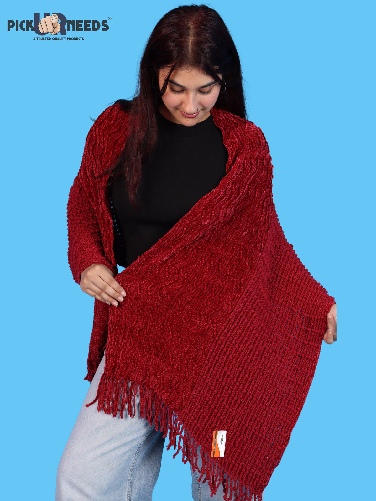 Pick Ur Needs Premium Winter Stole & Muffler for Women Soft Woven Textured Wrap with Elegant Fringes Warm Shawl