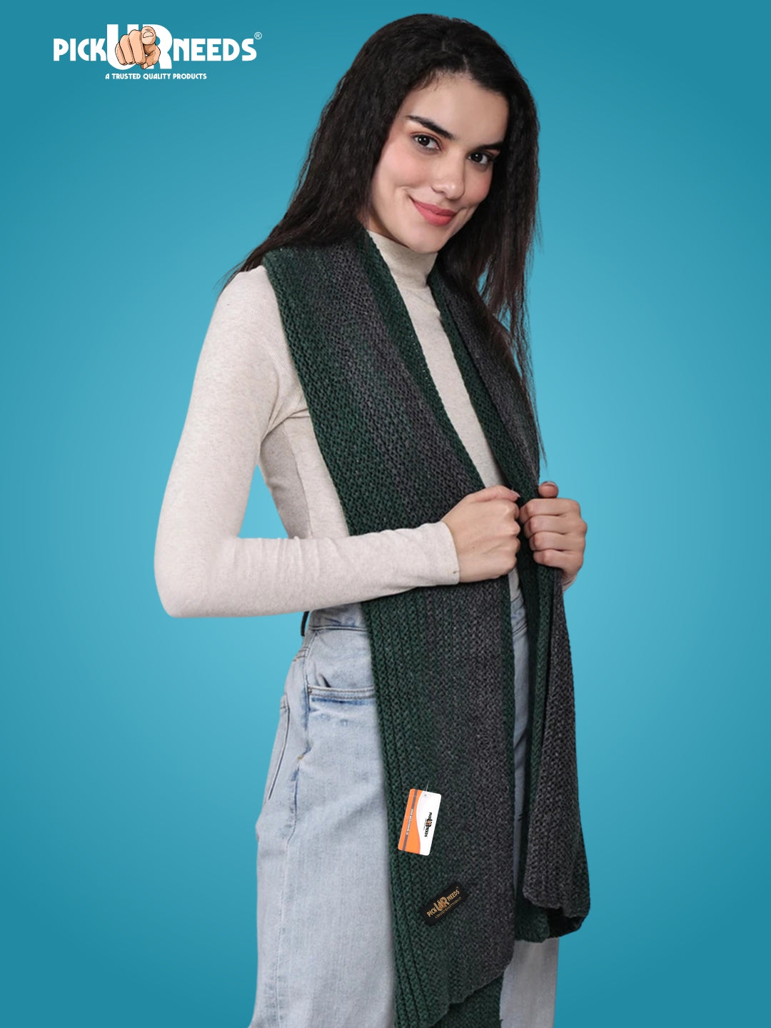 Pick Ur Needs Premium Knitted Winter Scarf for Women – Soft, Warm & Stylish Dual-Tone Muffler Stole