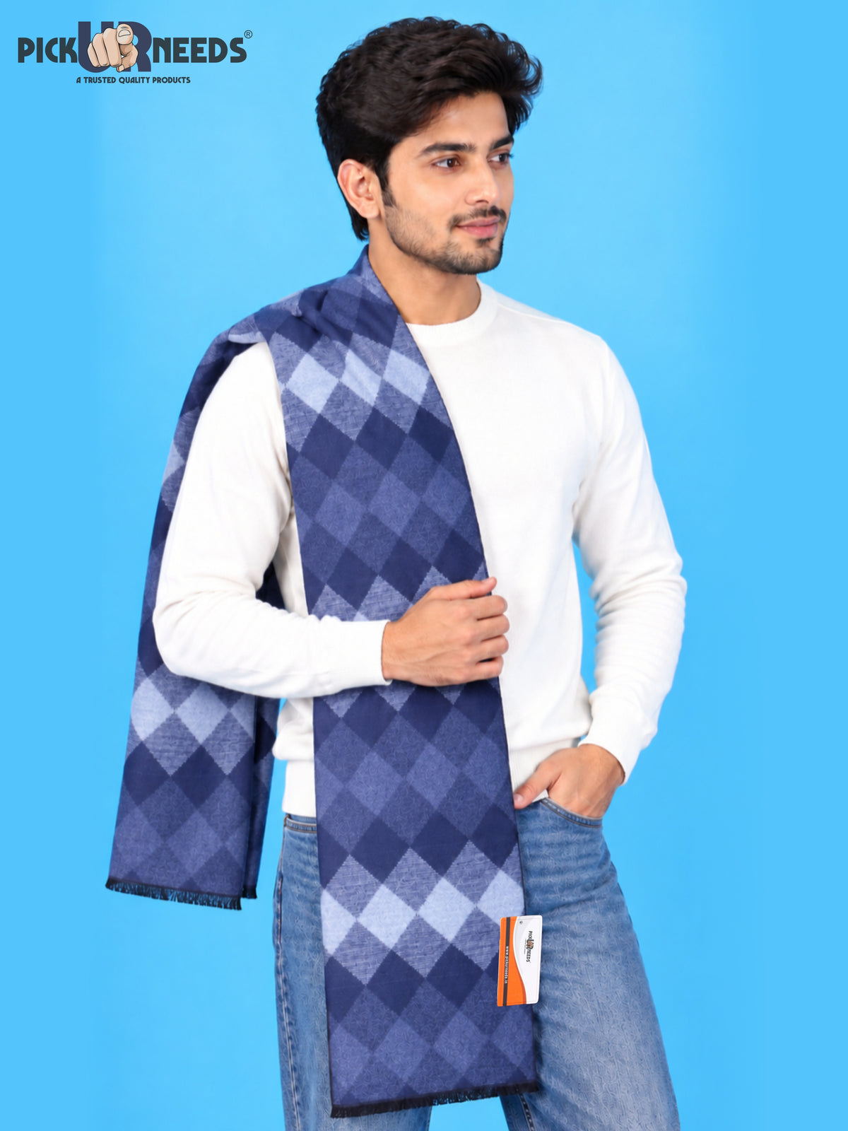Pick Ur Needs Premium Winter Muffler for Men & Boys Soft & Warm Checkered Design Woolen Style Scarf Stylish Long Neck Wrap for Winter Wear