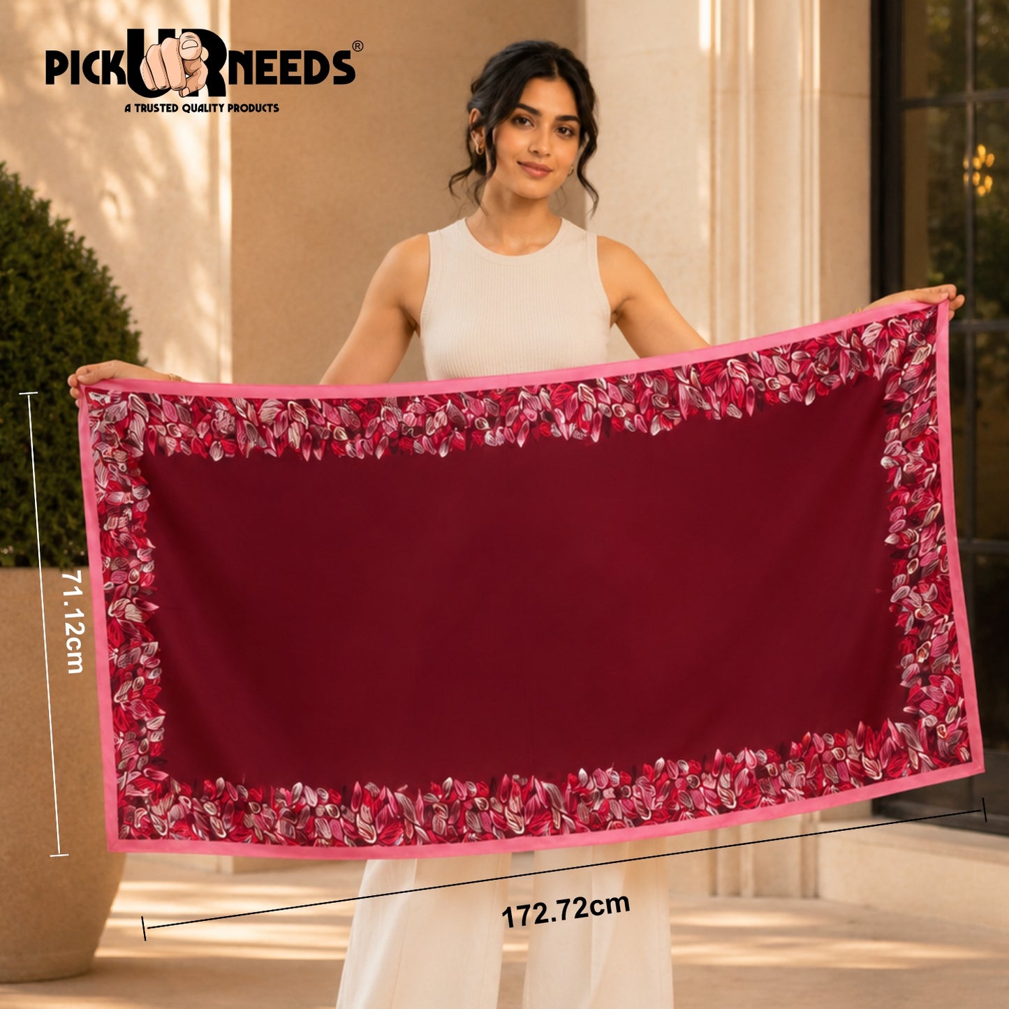 Pick Ur Needs Premium Satin Silk Feel Rectangle Scarf for Womens & Girls Floral Printed Long Fashion Stall Soft Lightweight Neck, Head & Shoulder Wrap