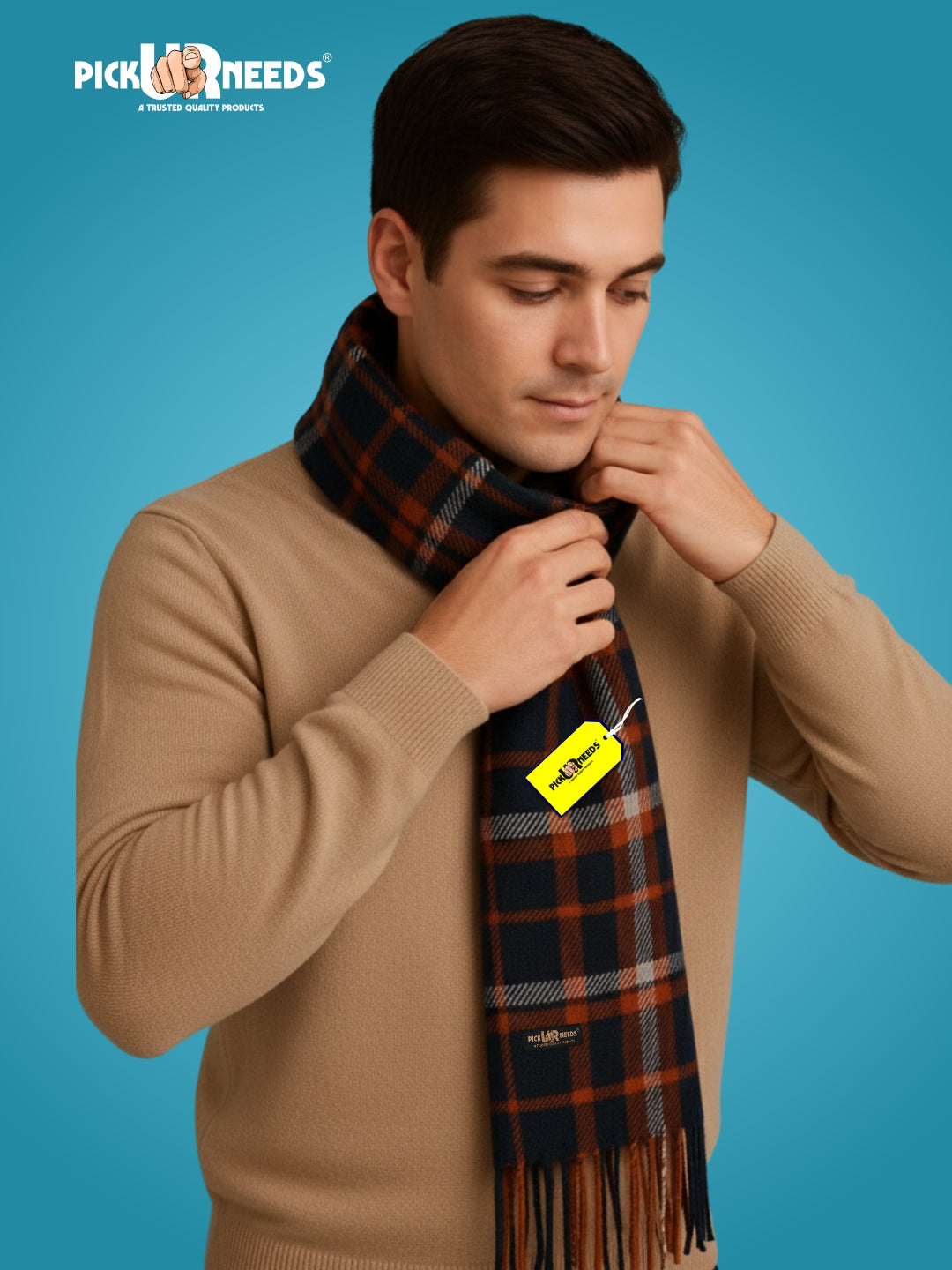Pick Ur Needs Reversible Winter Muffler for Men Premium Soft Wool Blend Scarf Dual-Design Check & Houndstooth Pattern Warm & Stylish Winter Neck Wrap