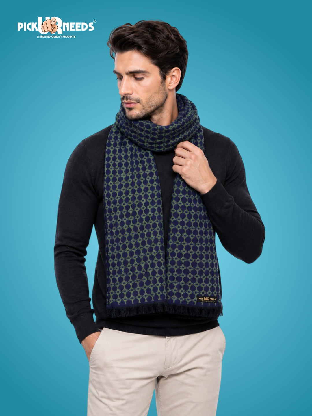 Pick Ur Needs Wool Blend Muffler for Men Soft Winter Scarf with Elegant Checks All-Day Comfort