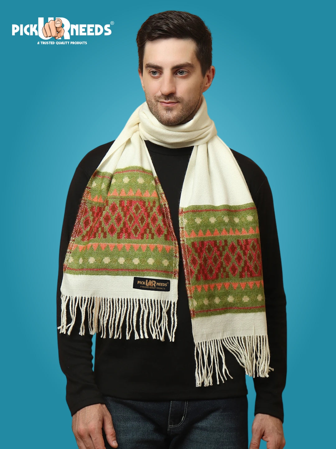 MHAX Winter Traditional Premium Muffler Woven Border Design For Men & Boys Soft Warm Neck Scarf with Fringed Tassels