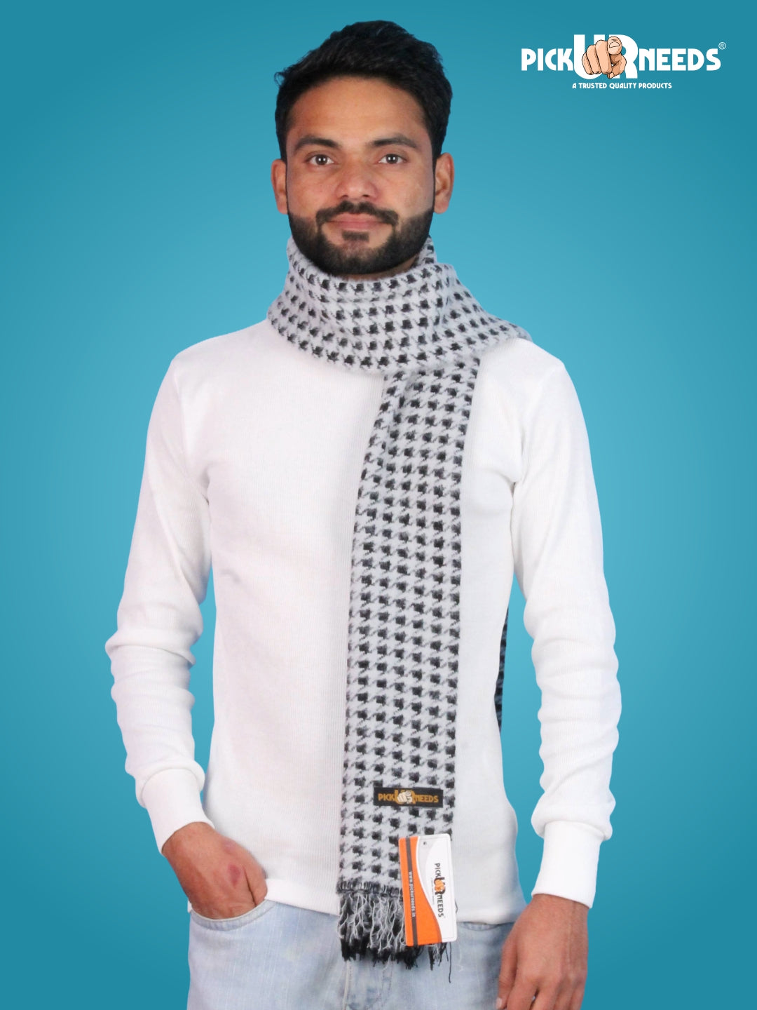 Pick Ur Needs Soft Warm Woolen Premium Winter Muffler for Men Scarf with Stylish Check Pattern Long & Comfortable Cold Weather Neck Wrap
