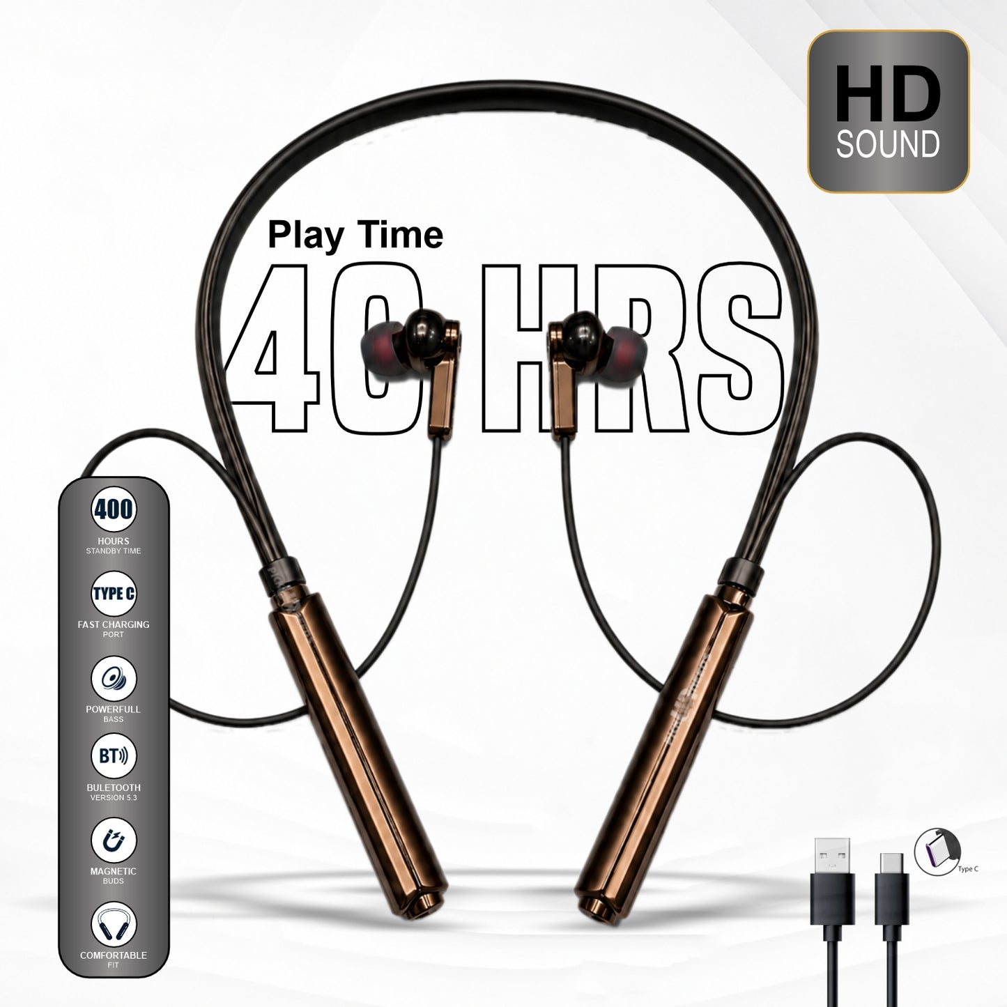Bluetooth Neckband Earbuds with Strong Battery Backup & Comfortable Fit