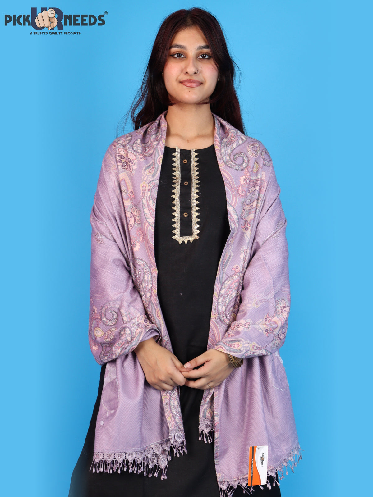 Pick Ur Needs Womens Designer Winter Elegant Floral Embellished Paisley Print Girls Shawl with Decorative Fringe Border