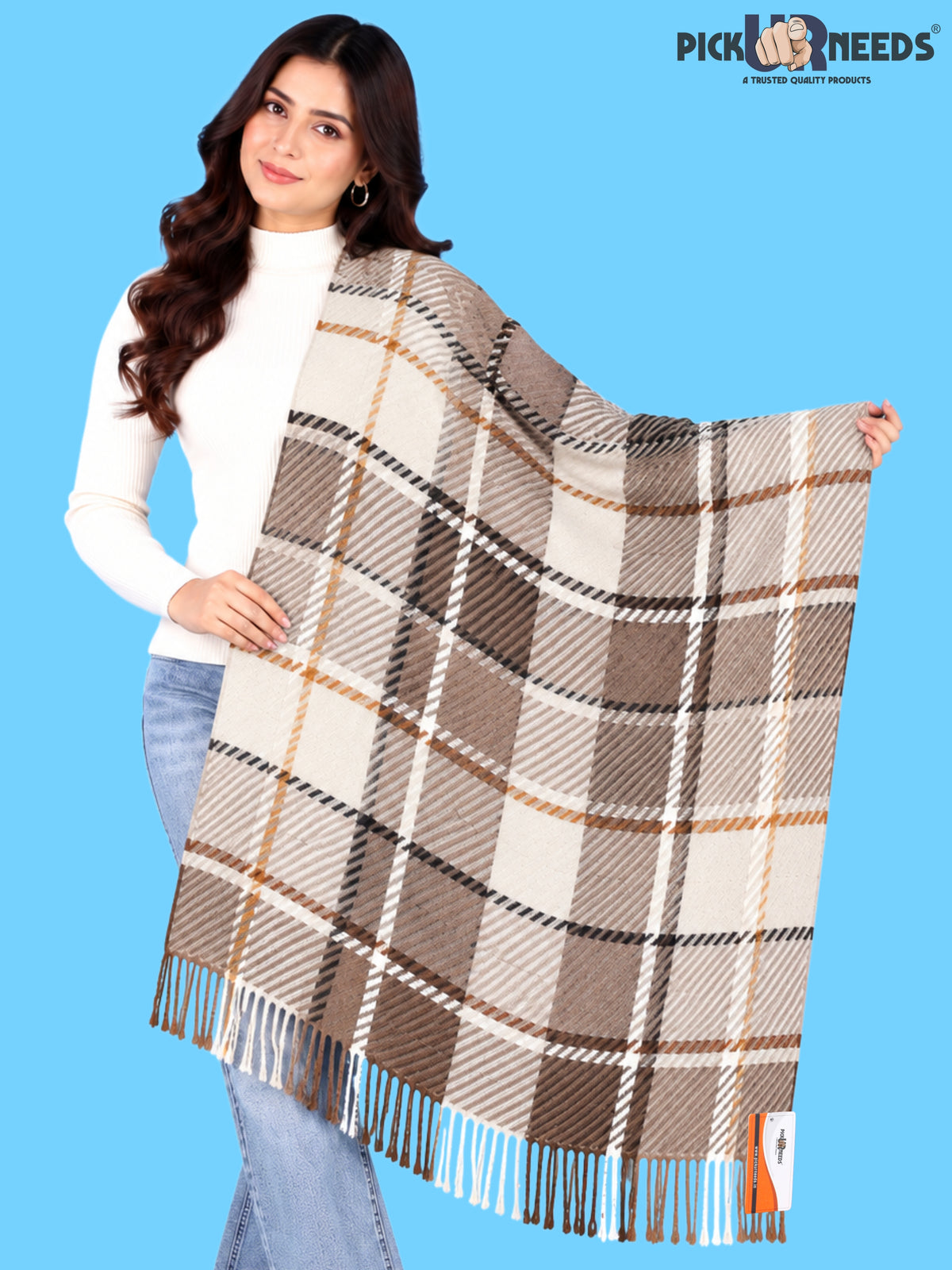 Pick Ur Needs Women's Winter Shawl & Muffler Soft Warm Checkered Printed Stole with Tassels Stylish Neck Wrap Scarf for Women & Girls
