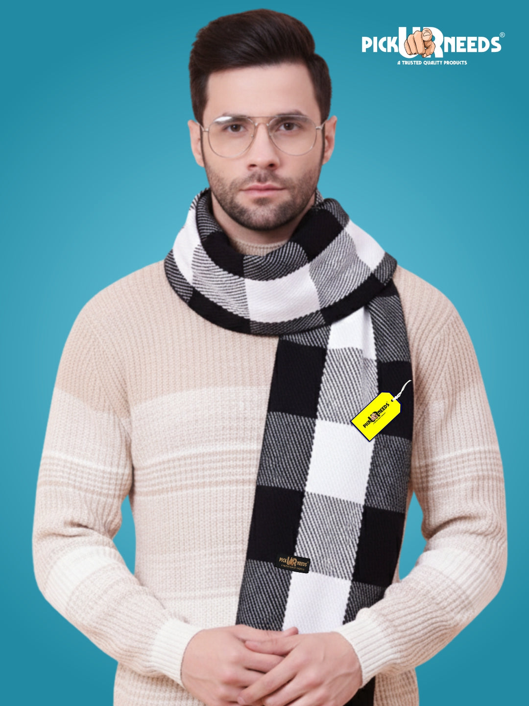 Pick Ur Needs Premium Men's Warm And Stylish Woolen Muffler With Multicolour Stripes And Stylish Tussles Ends