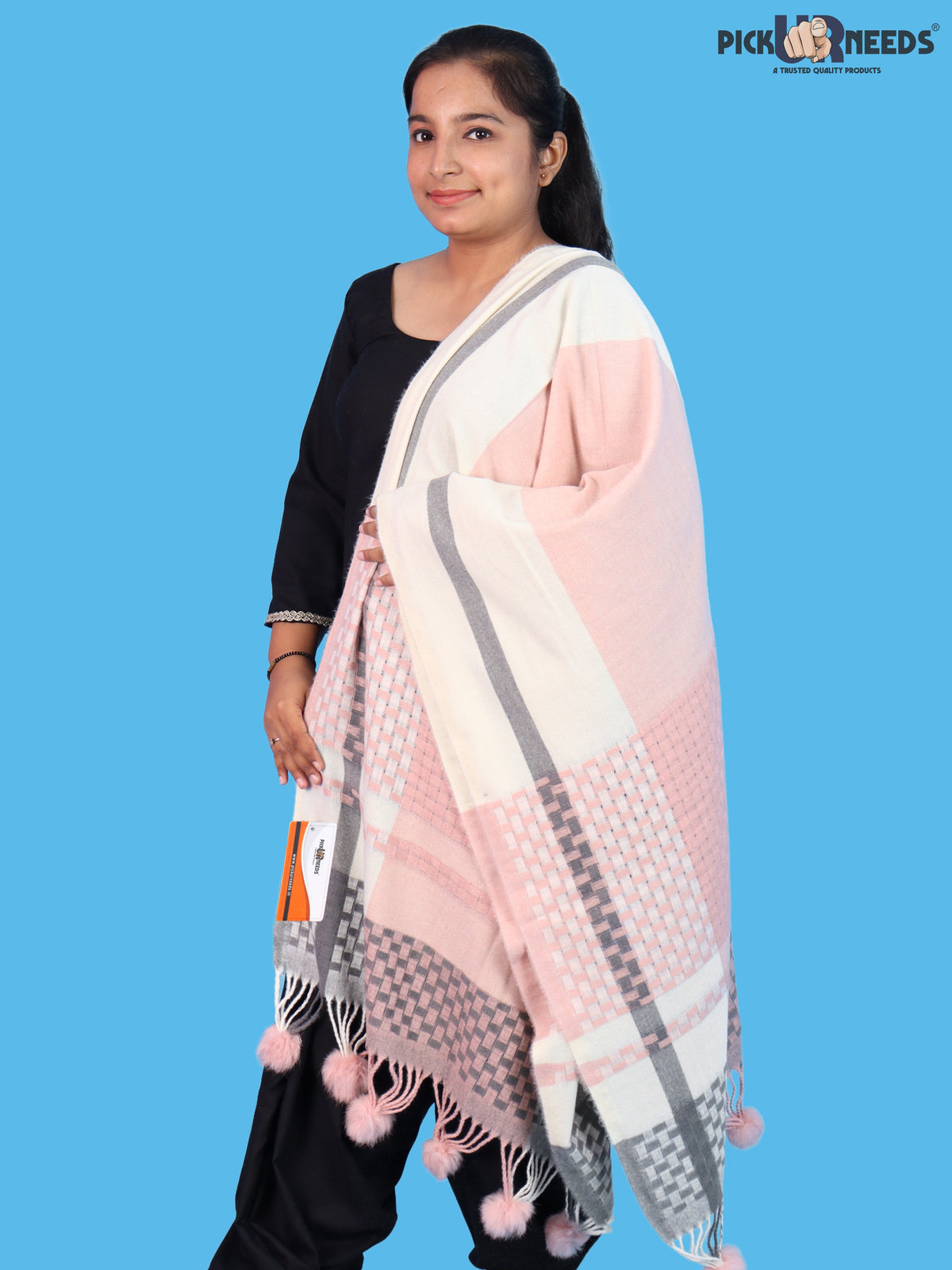 Pick Ur Needs Women Designer Winter Shawl with Geometric Checkered Pattern Shoulder Wrap with Tassels Stylish Stole for Girls Party, Casual & Ethnic Wear
