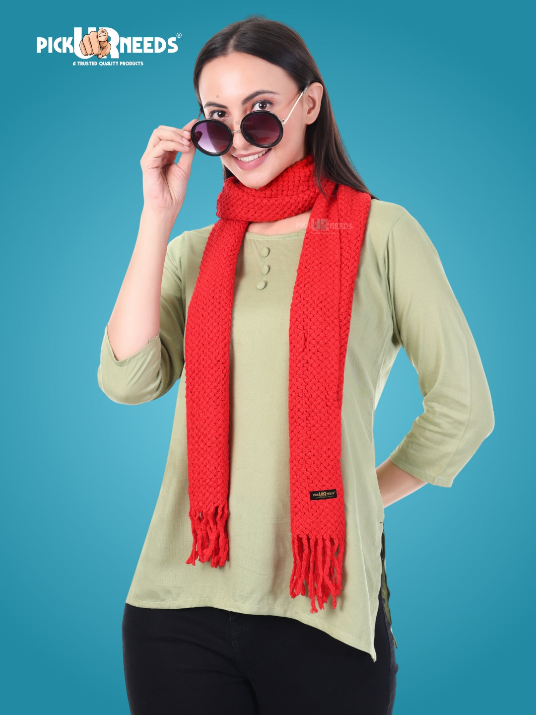 Pick Ur Needs Women's Chunky Knit Scarf  Soft, Warm & Breathable Winter Muffler  Unisex Solid Tan Textured Knit with Fringes