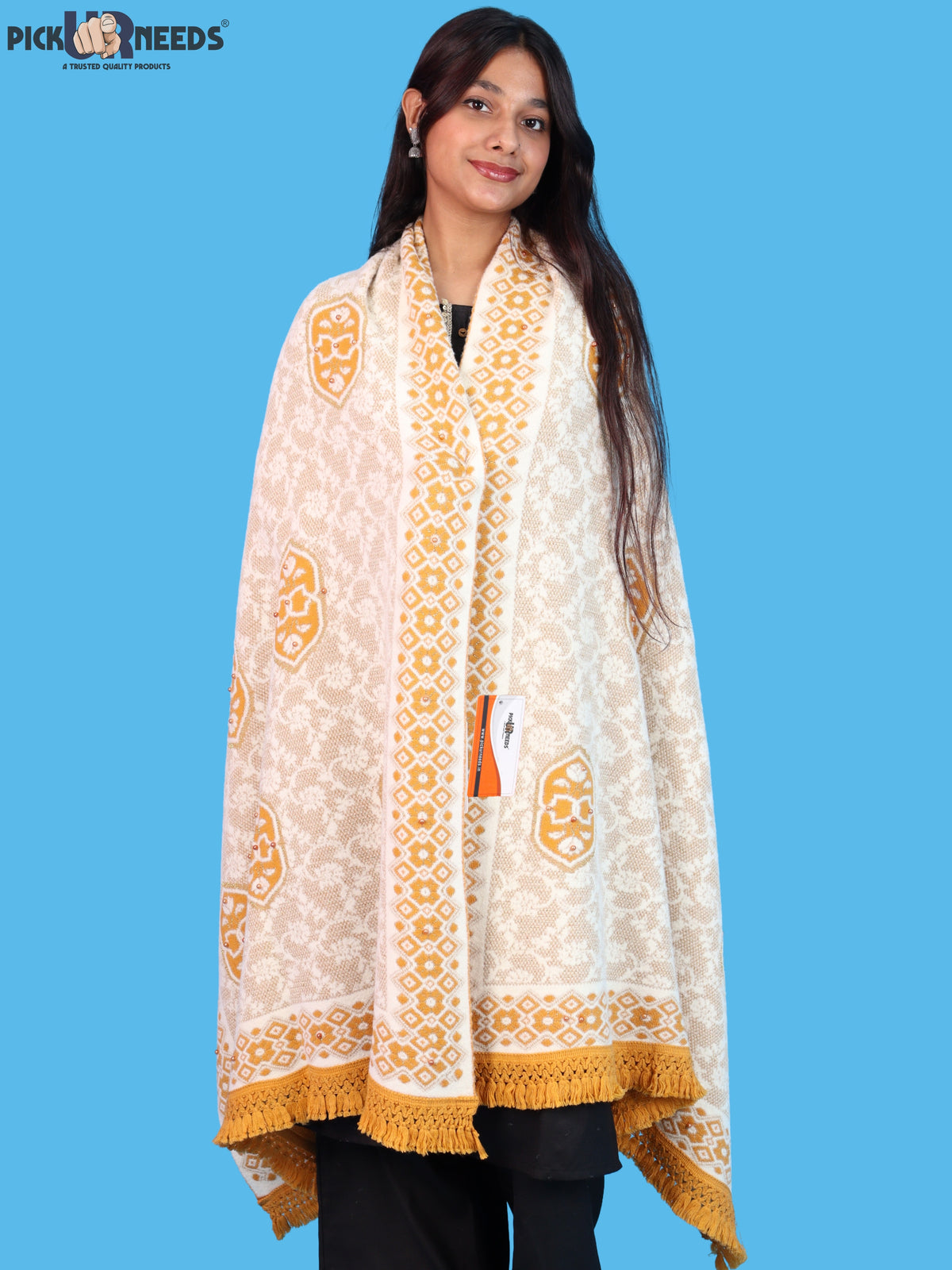 Pick Ur Needs Printed Women’s Woolen Shawl with Elegant Floral Pattern & Fur Border