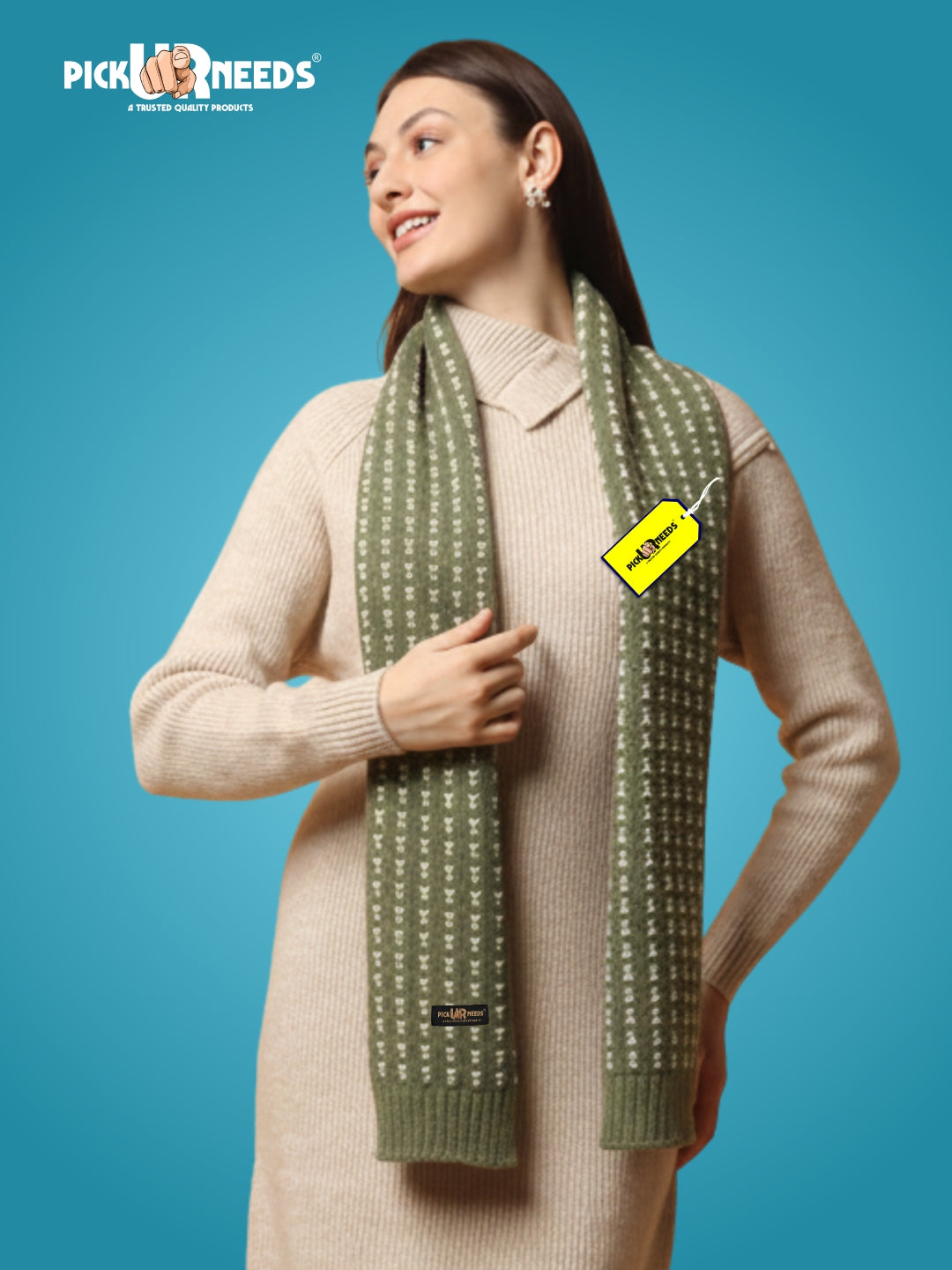 Pick Ur Needs Women Knitted Winter Muffler Soft & Warm Woolen Scarf with Stylish Pattern Lightweight Neck Wrap for Casual, Office
