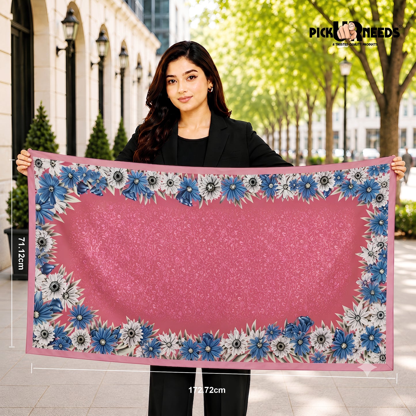 Pick Ur Needs Premium Summer Satin Silk Floral Printed Scarf for Womens & Girls Neck, Head, Shoulder Wrap Stole