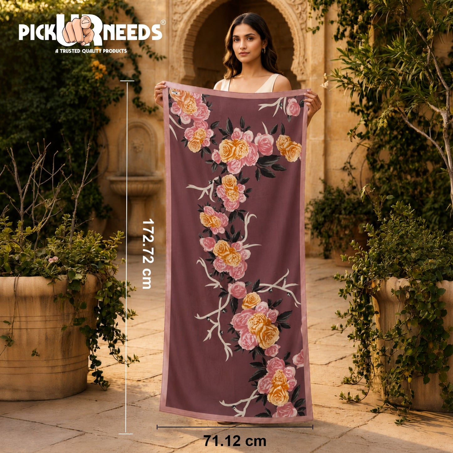 Pick Ur Needs Summer Silk Floral Printed Scarf for Womens & Girls Elegant Neck, Head & Shoulder Wrap Soft Lightweight Fashion Stole