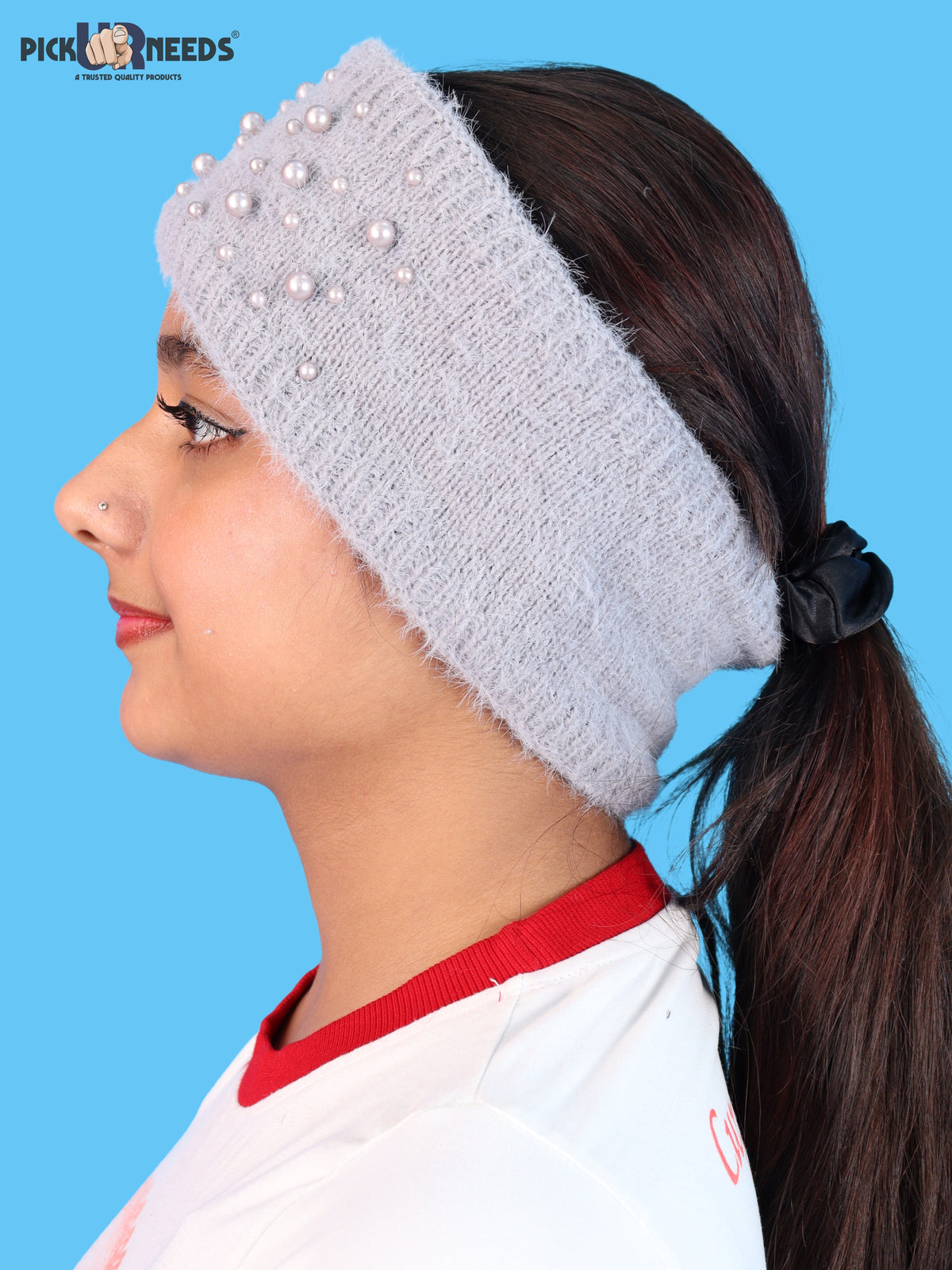 Pick Ur Needs Womens & Girls Soft Woolen Headband with Elegant Pearl Design Warm Stretchable Winter Ear Warmer Kanpatti.