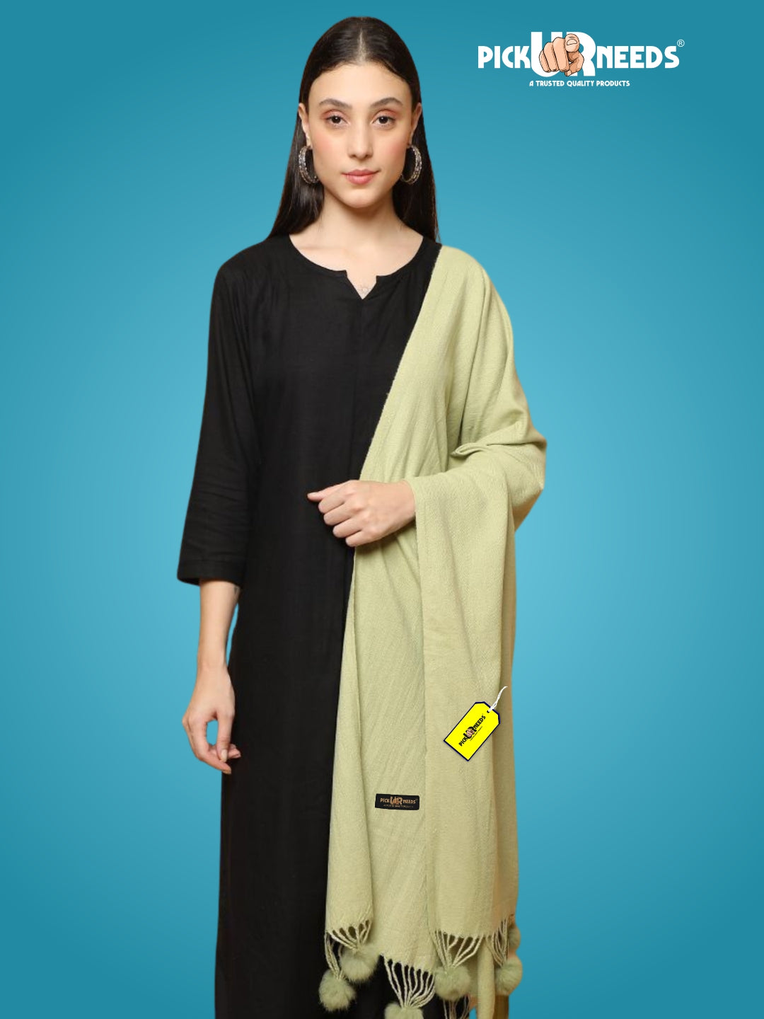 Pick Ur Needs Premium Women’s Wool Blend Scarf Soft Woolen Shawl Winter Stole with Tassels & Pom Poms