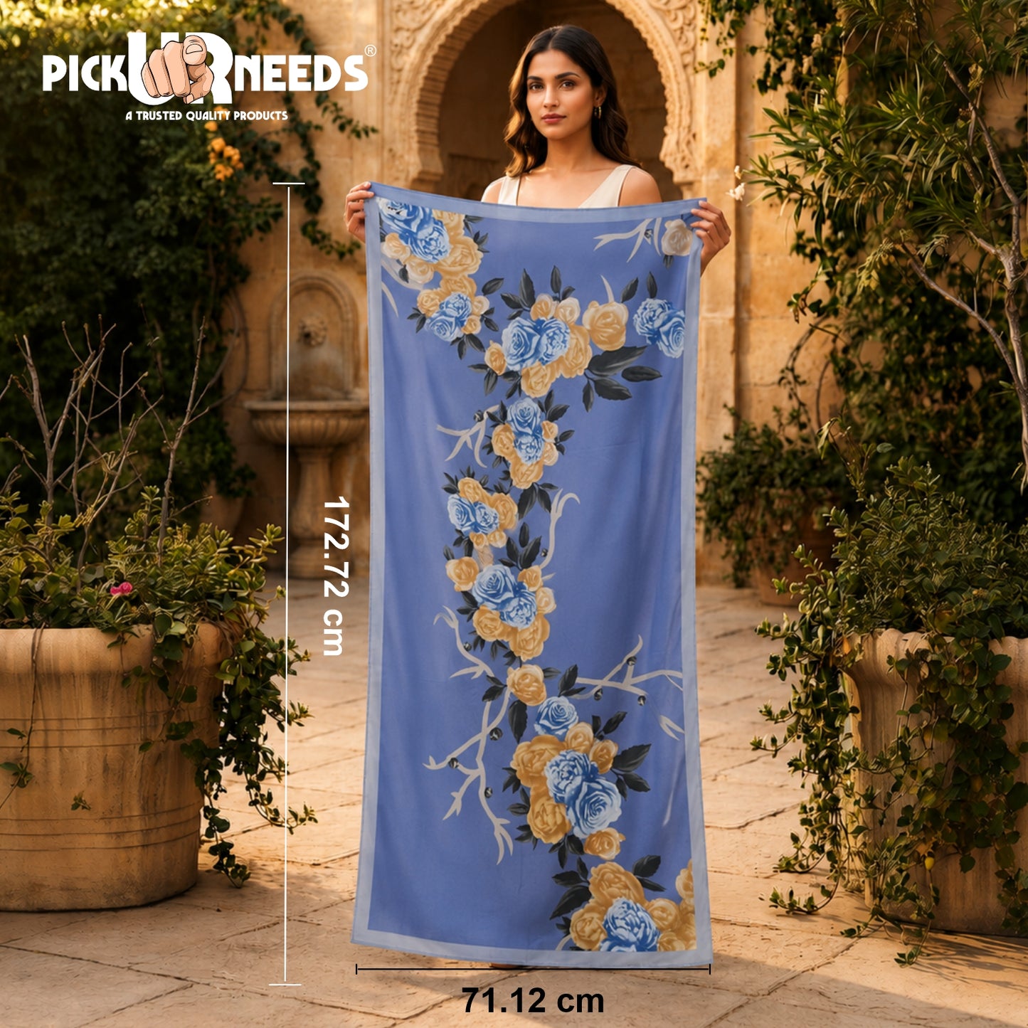 Pick Ur Needs Summer Silk Floral Printed Scarf for Womens & Girls Elegant Neck, Head & Shoulder Wrap Soft Lightweight Fashion Stole