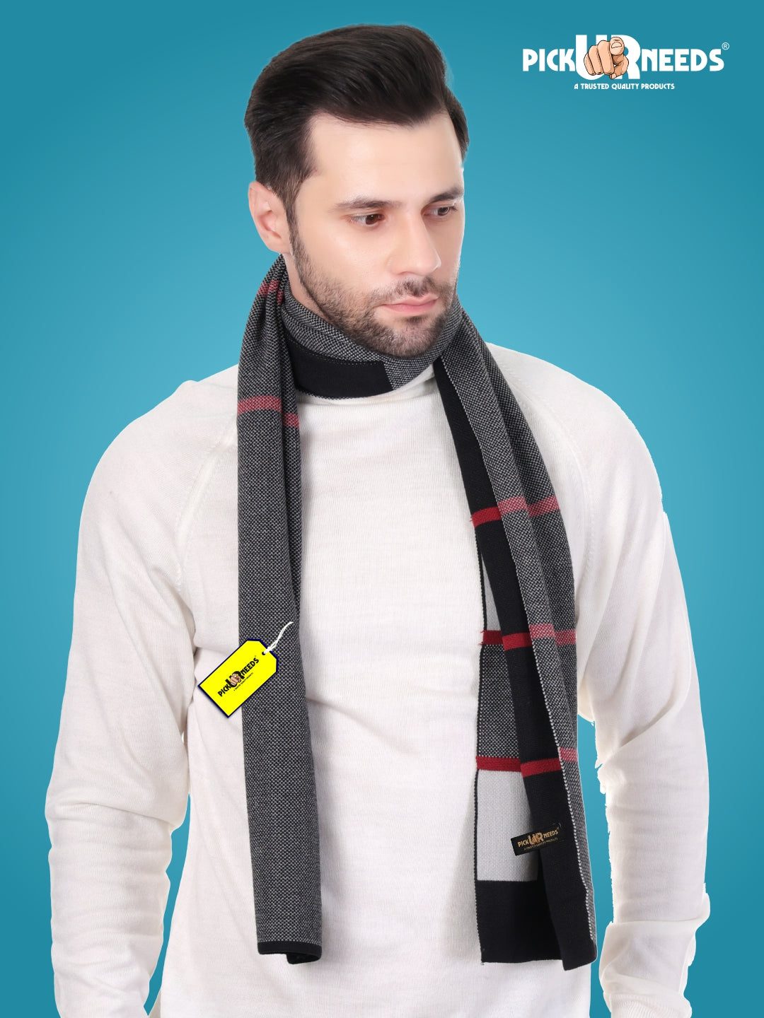 Pick Ur Needs Men’s Premium Winter Wool Muffler – Soft & Warm Knitted Scarf for Casual, Office & Travel Stylish Stripe Design