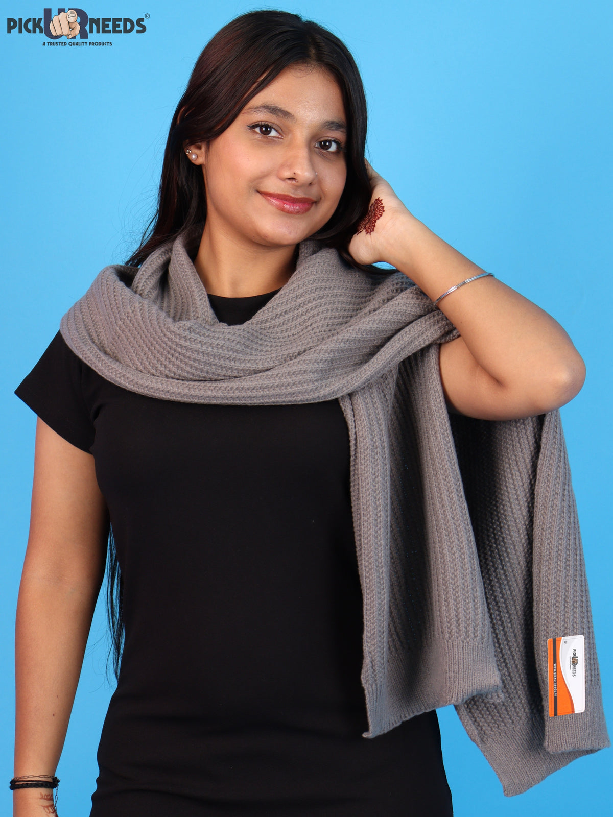 Pick Ur Needs Womens Stylish Knitted Muffler Scarf, Long Ribbed Knit Winter Neck Wrap, Soft Textured Cozy Scarf for Girls