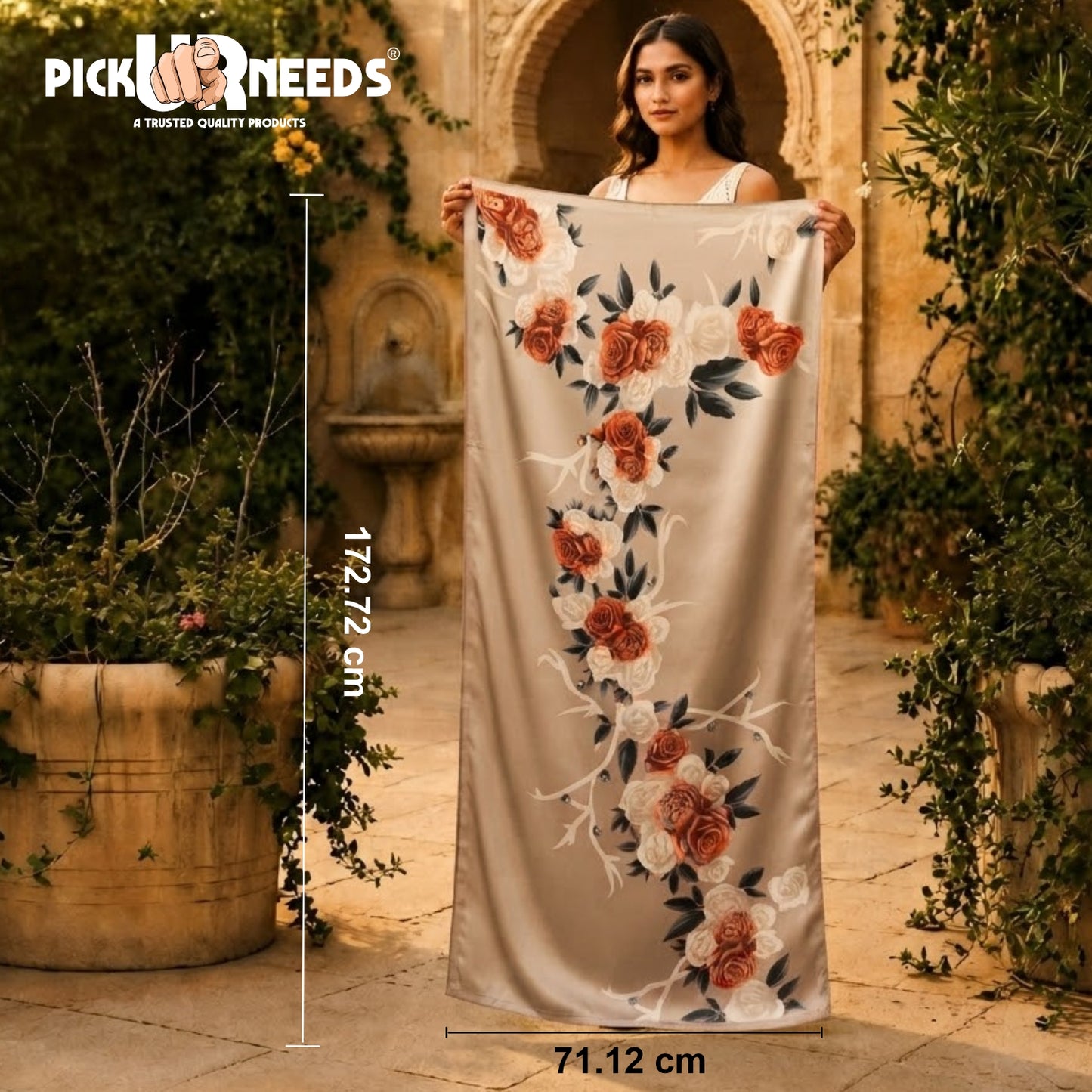 Pick Ur Needs Summer Silk Floral Printed Scarf for Womens & Girls Elegant Neck, Head & Shoulder Wrap Soft Lightweight Fashion Stole