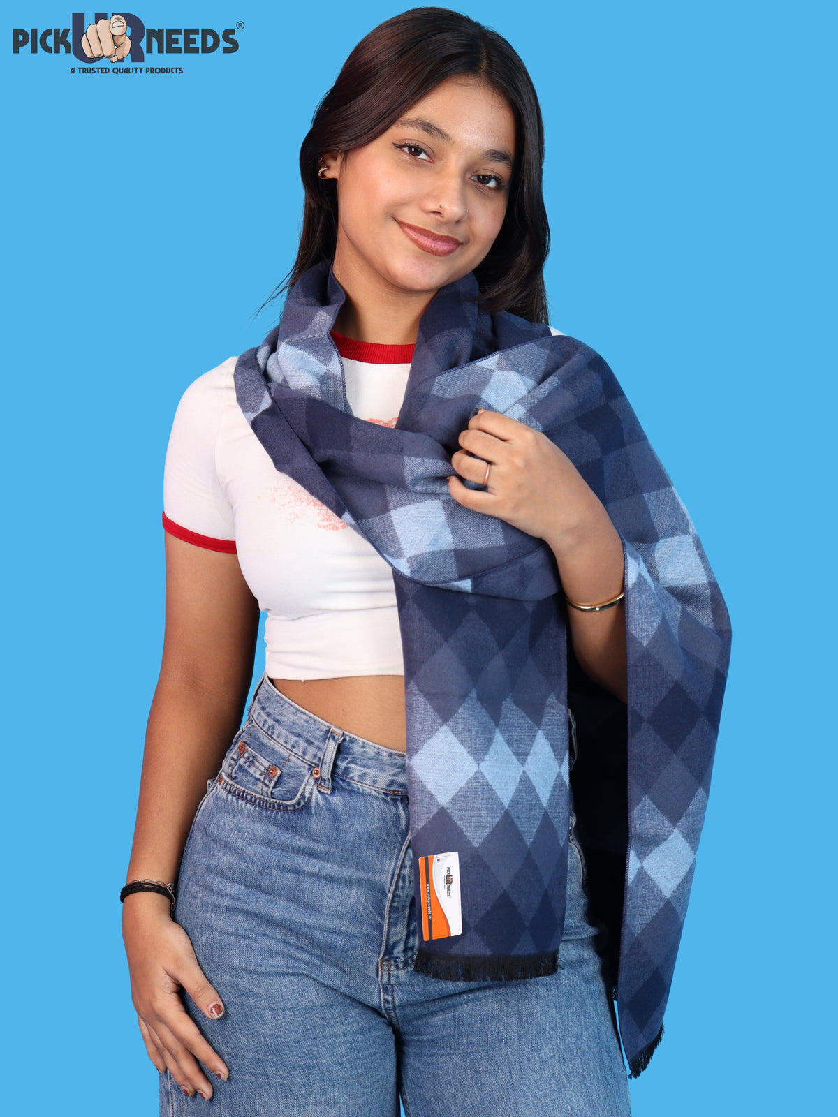 Pick Ur Needs Women & Girls Soft Woolen Checkered Muffler Warm Winter Neck Scarf with Stylish Checked Pattern