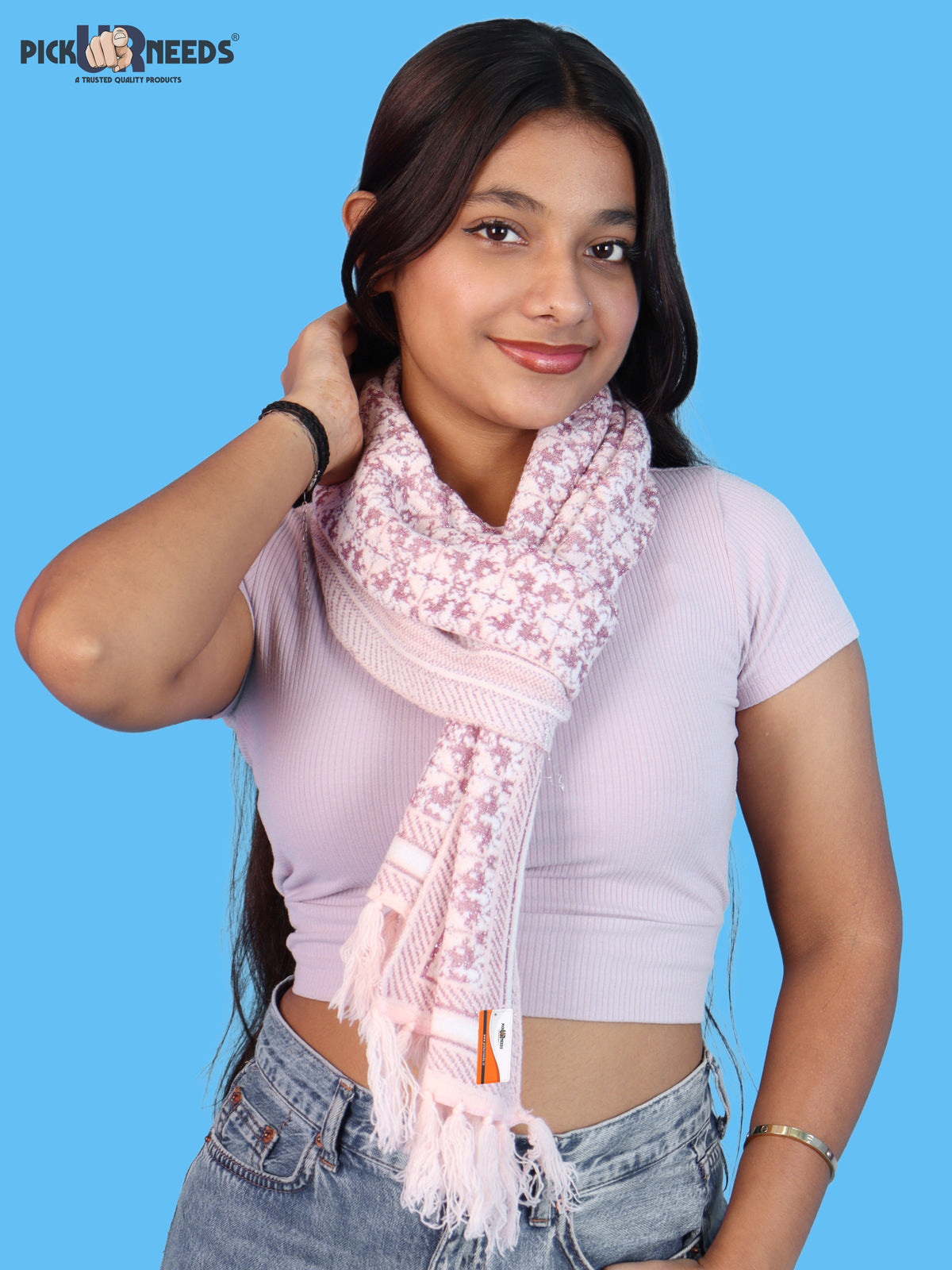 Pick Ur Needs Womens & Girls Super Soft Knitted Woolen Muffler Warm Winter Neck Scarf with Elegant Printed Design & Tassels
