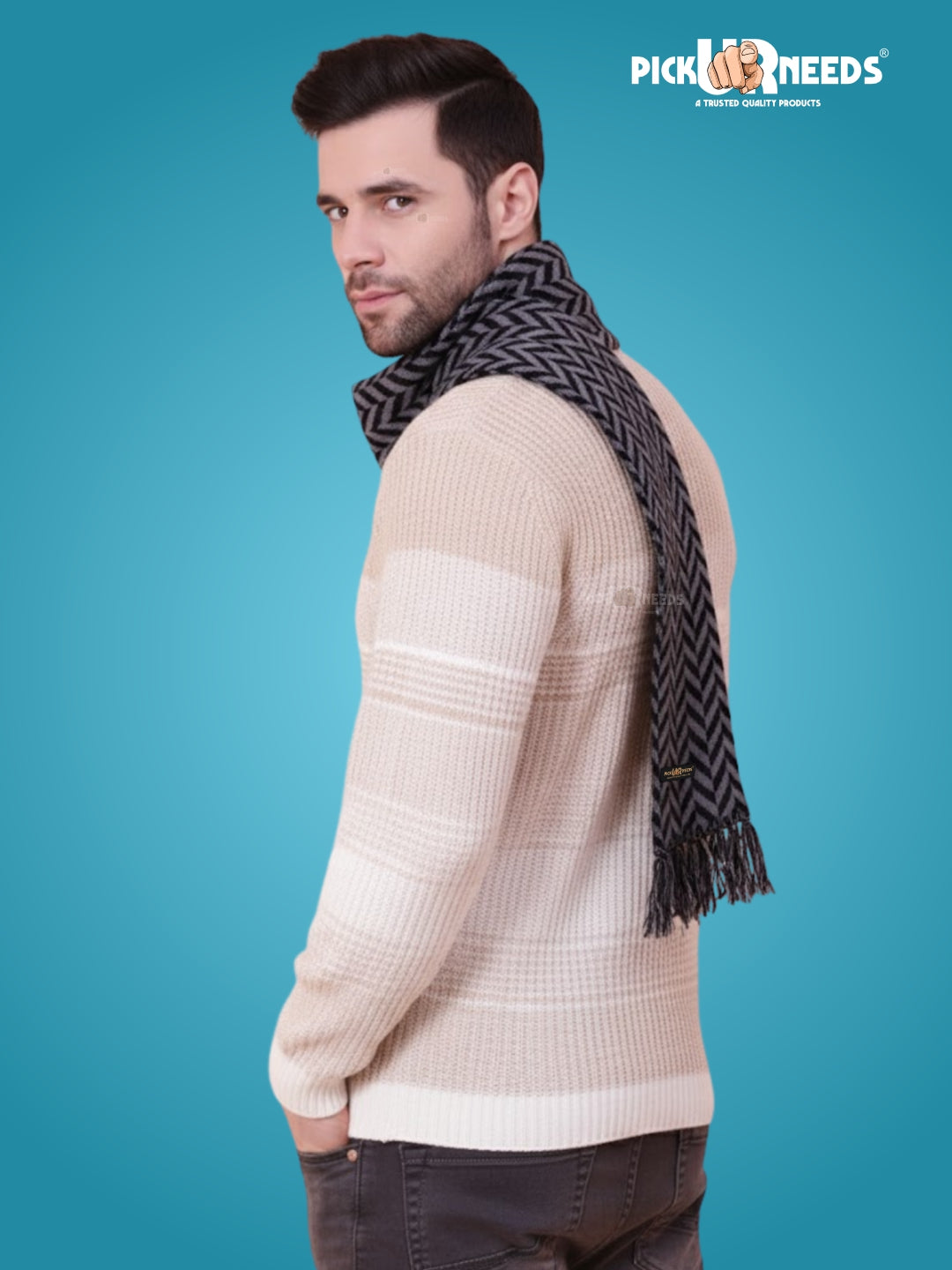 Pick Ur Needs Men's Stylish Zig Zag Knit Scarf  Soft, Warm & Breathable Fabric for Causal & Formal Wear Winter Muffler