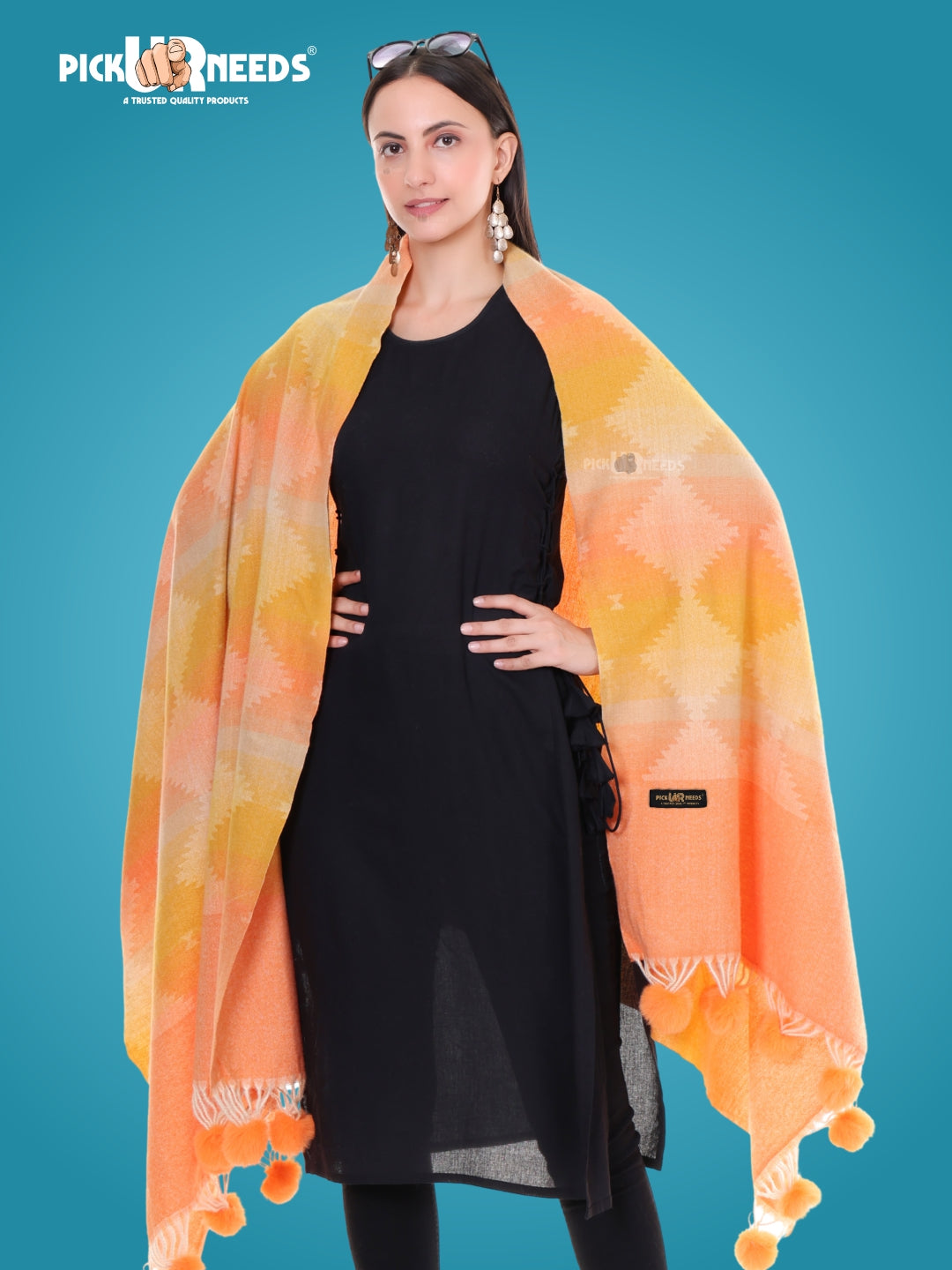 Pick Ur Needs Women’s Soft Woolen Shawl Premium Warm & Breathable Winter Stole  Elegant Striped Design with Tassels